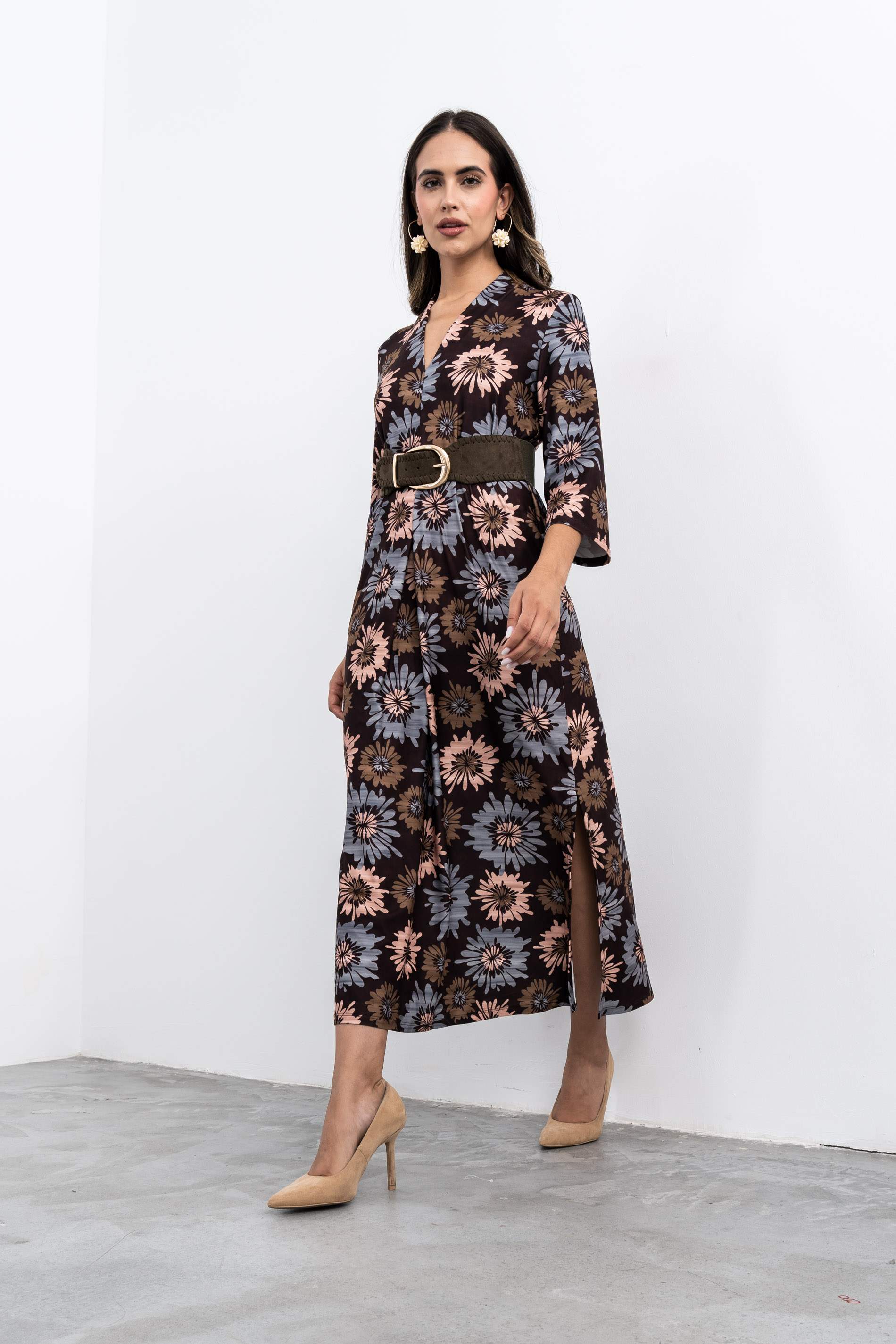 VESTIDO LARGO PLIEGUE FLORAL