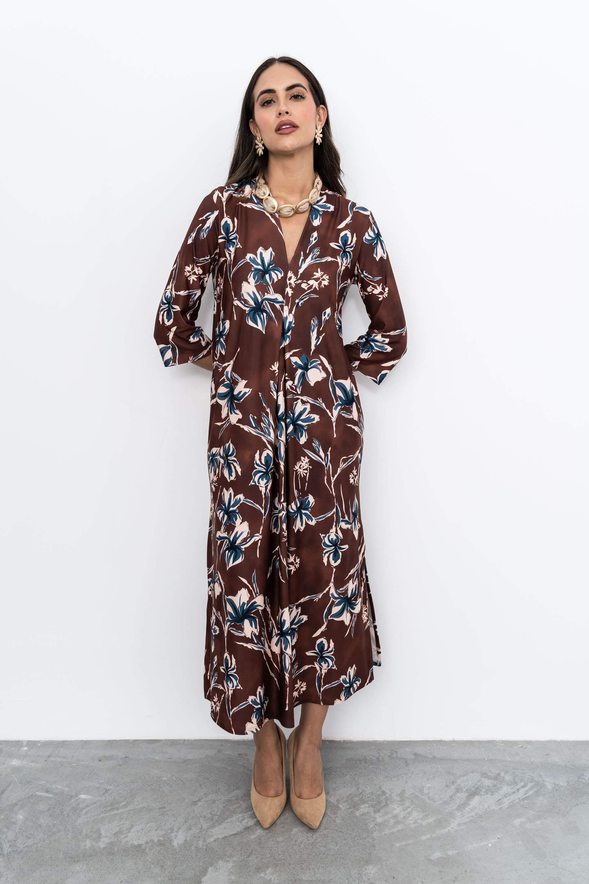VESTIDO LARGO PLIEGUE RAMILLETE