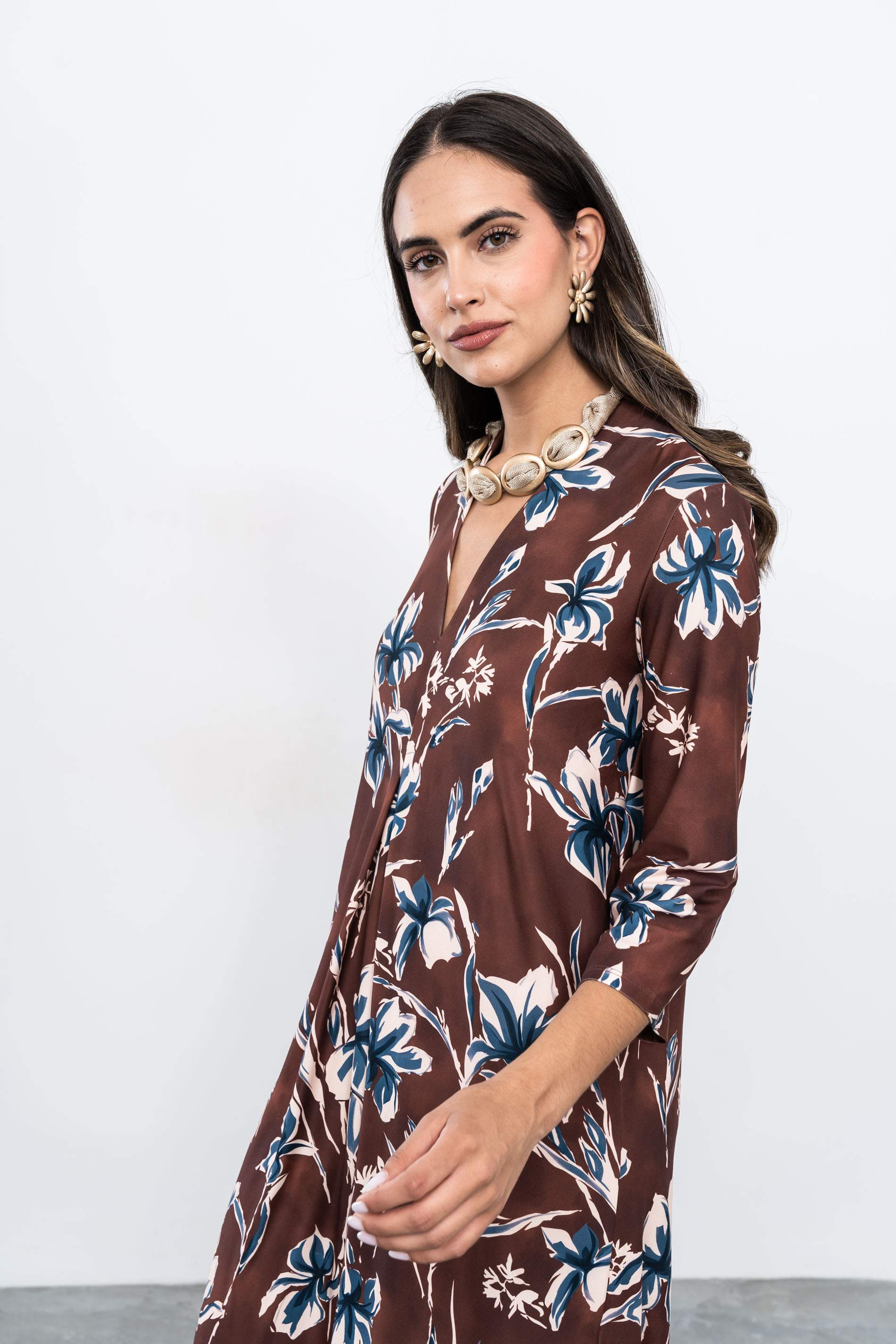 VESTIDO LARGO PLIEGUE RAMILLETE