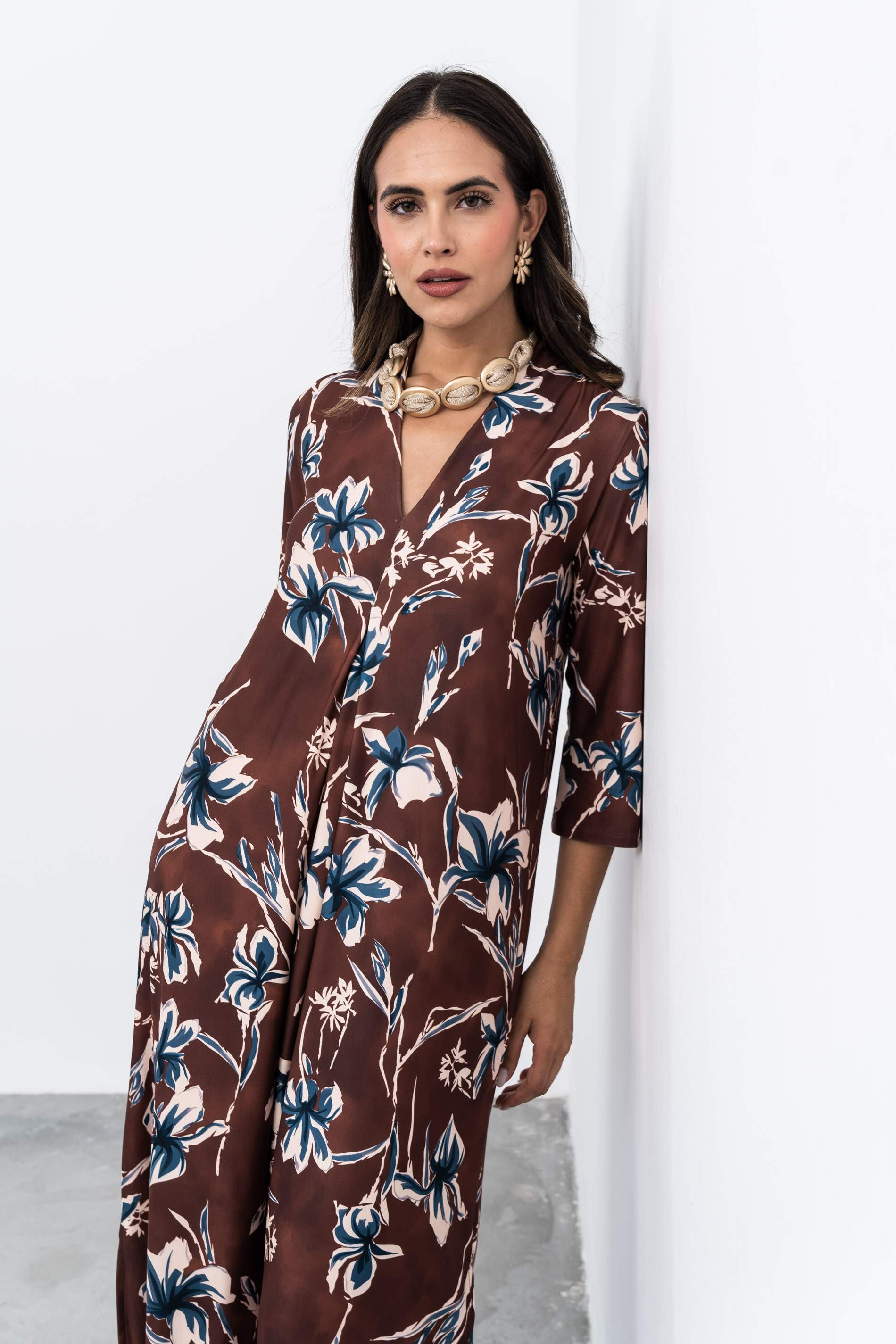 VESTIDO LARGO PLIEGUE RAMILLETE
