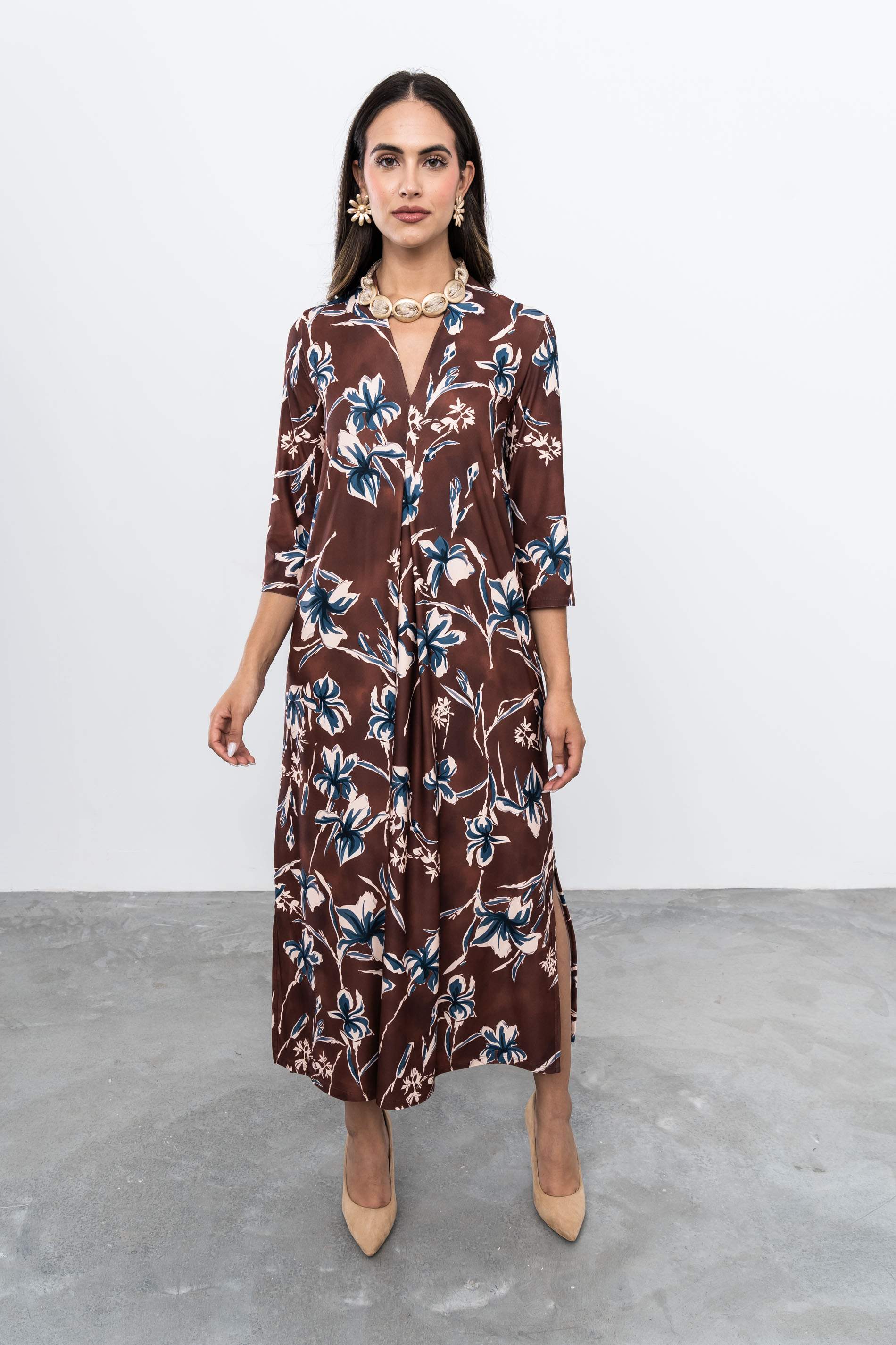 VESTIDO LARGO PLIEGUE RAMILLETE