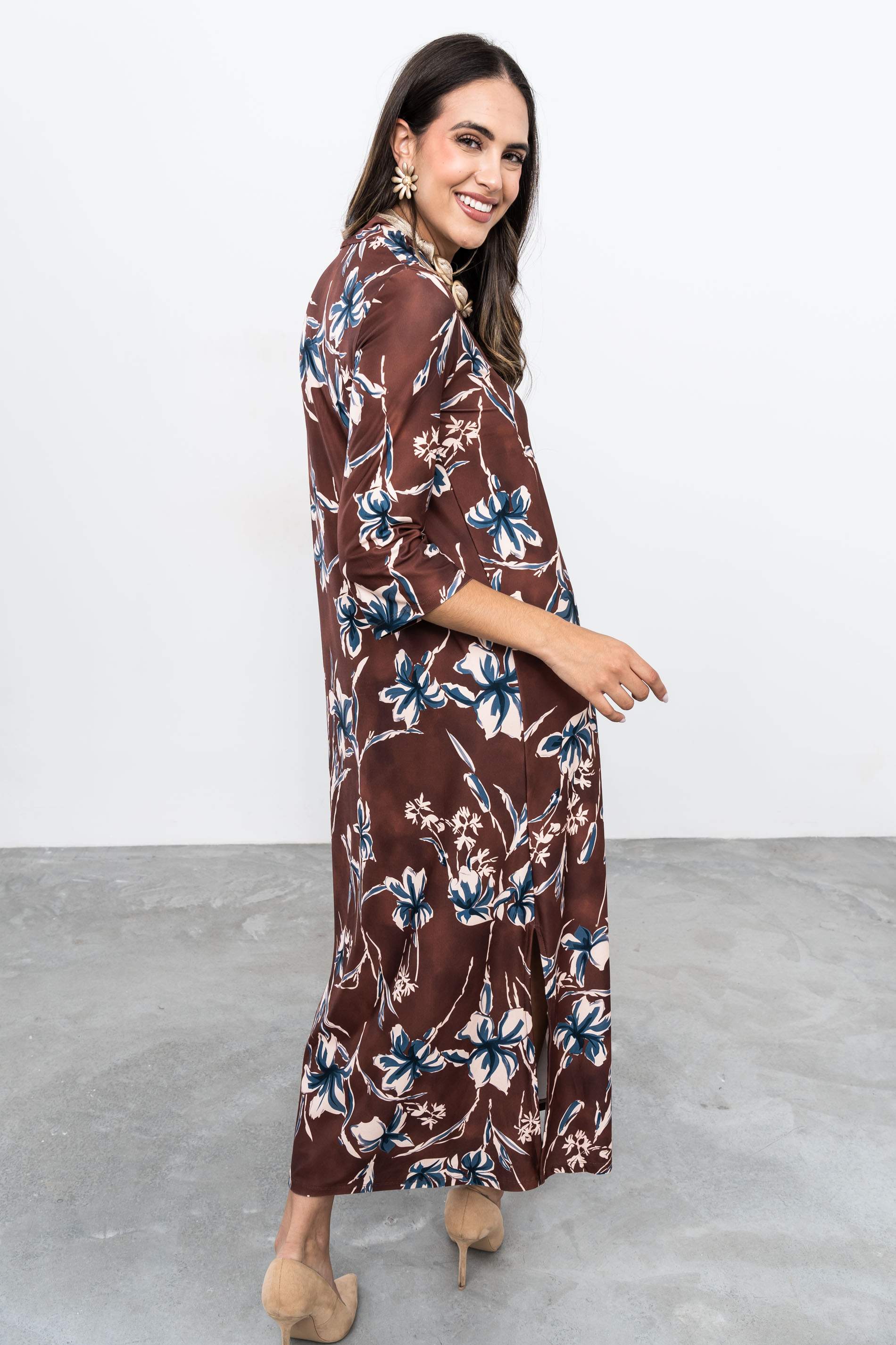VESTIDO LARGO PLIEGUE RAMILLETE