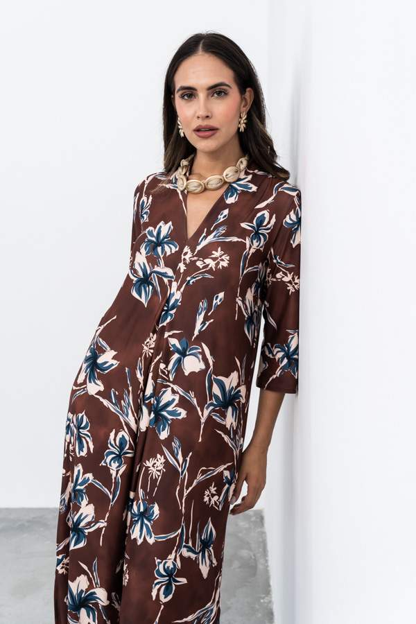 VESTIDO LARGO PLIEGUE RAMILLETE