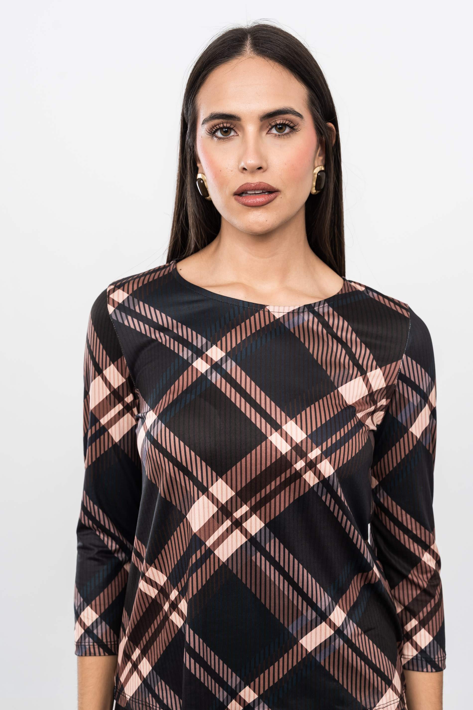 CAMISETA CUADROS MARRÓN