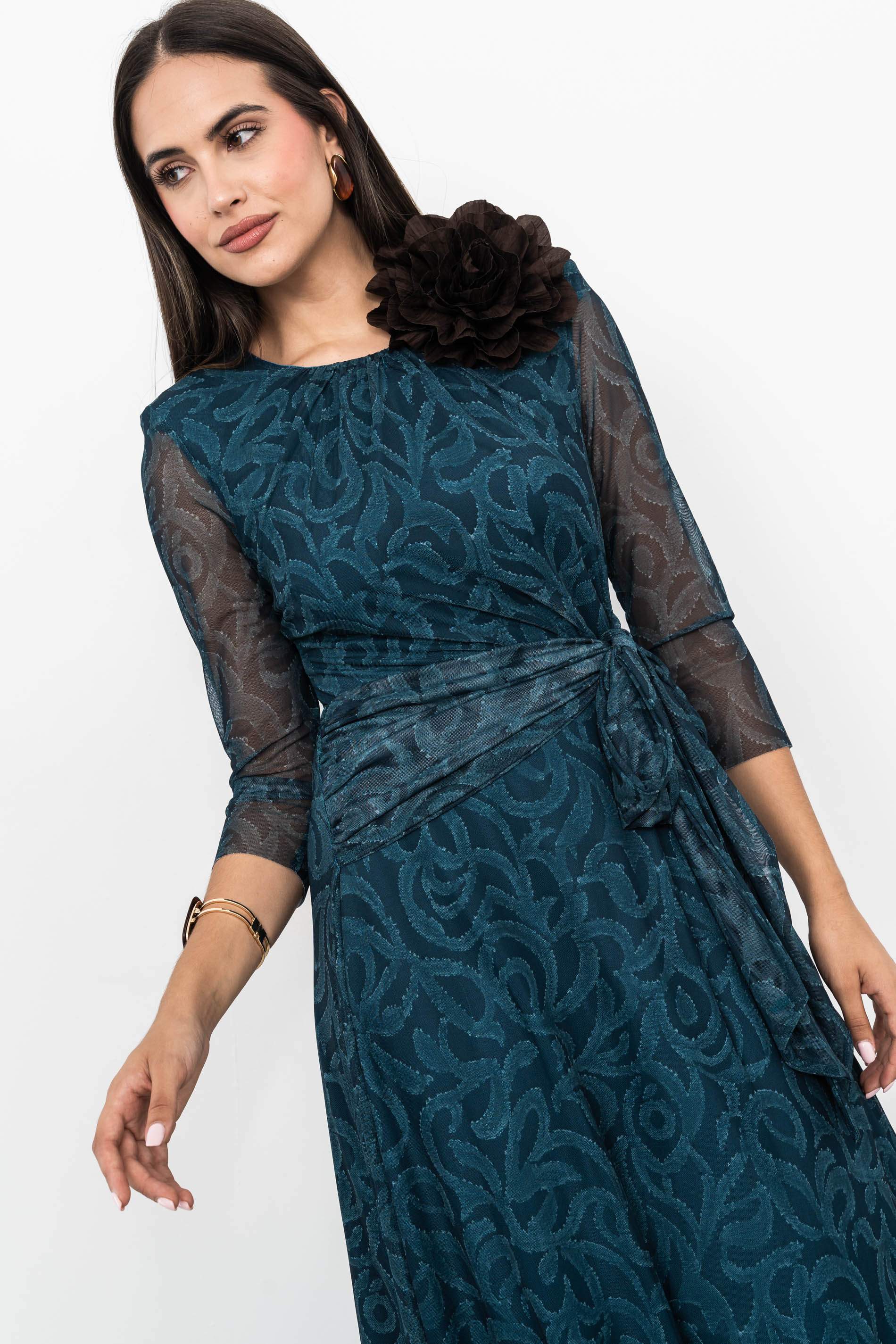 VESTIDO TUL LAZO ESTAMPADO PETROLEO