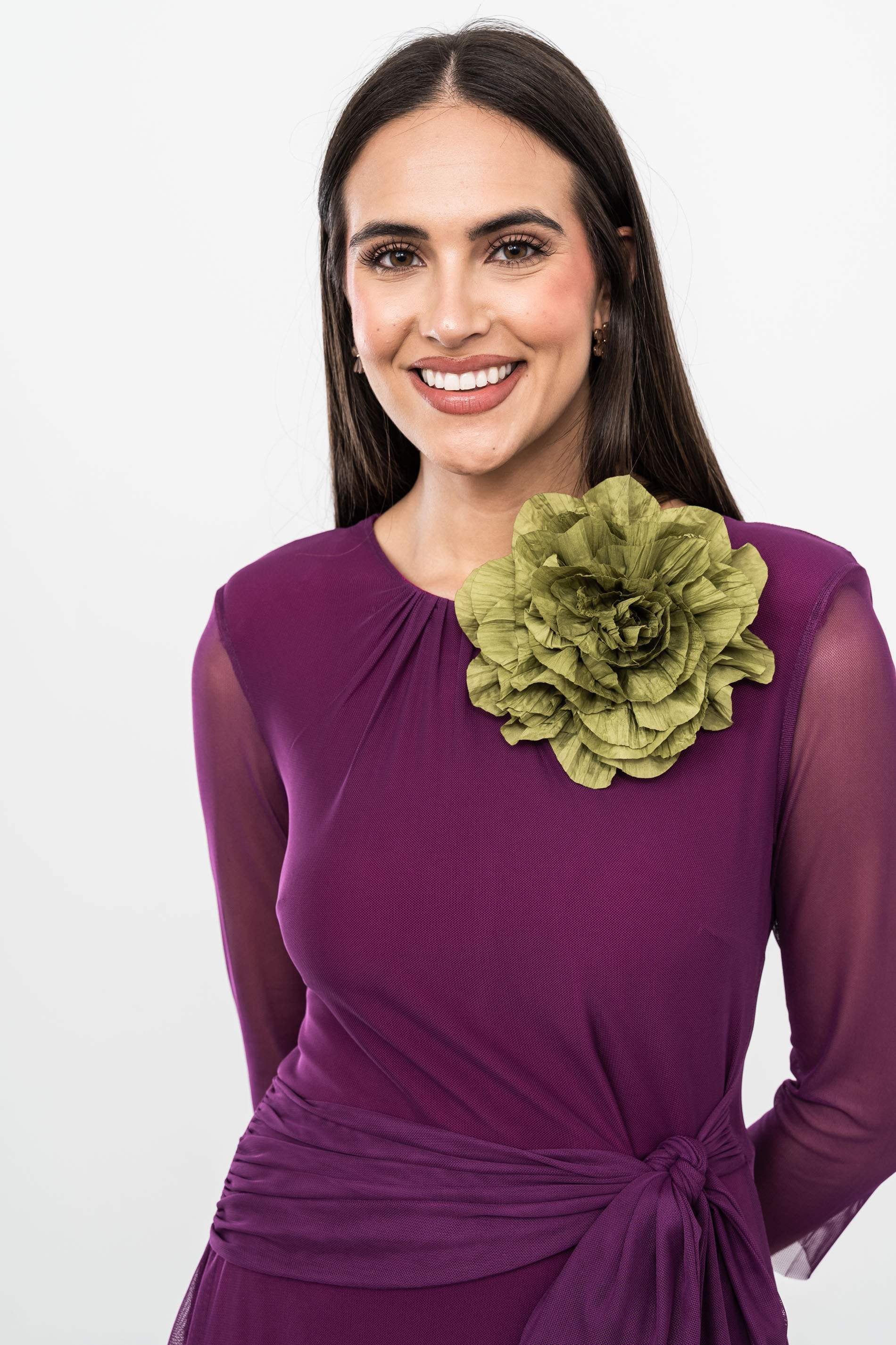 BROCHE FLOR PLISADA VERDE