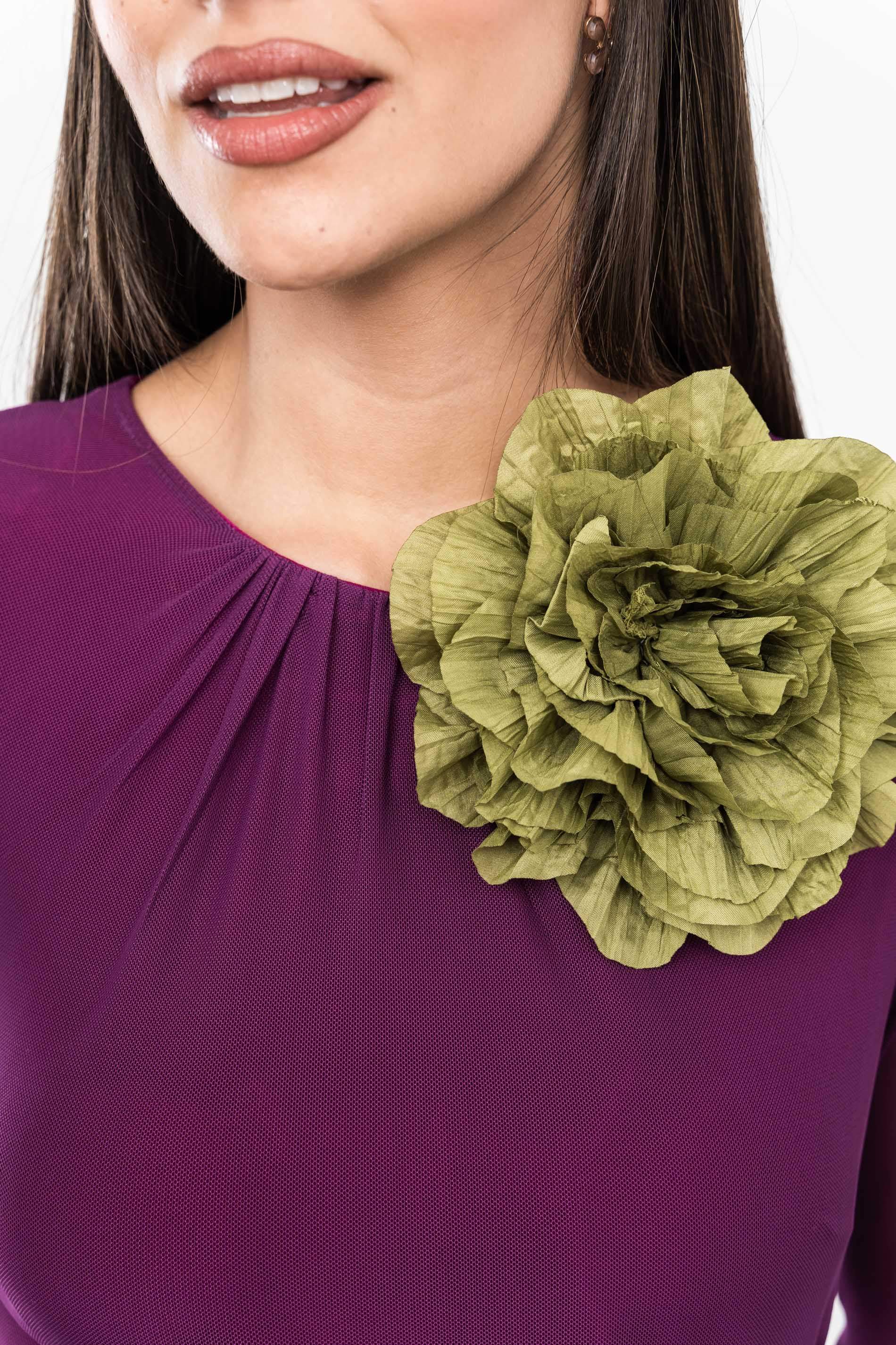 BROCHE FLOR PLISADA VERDE