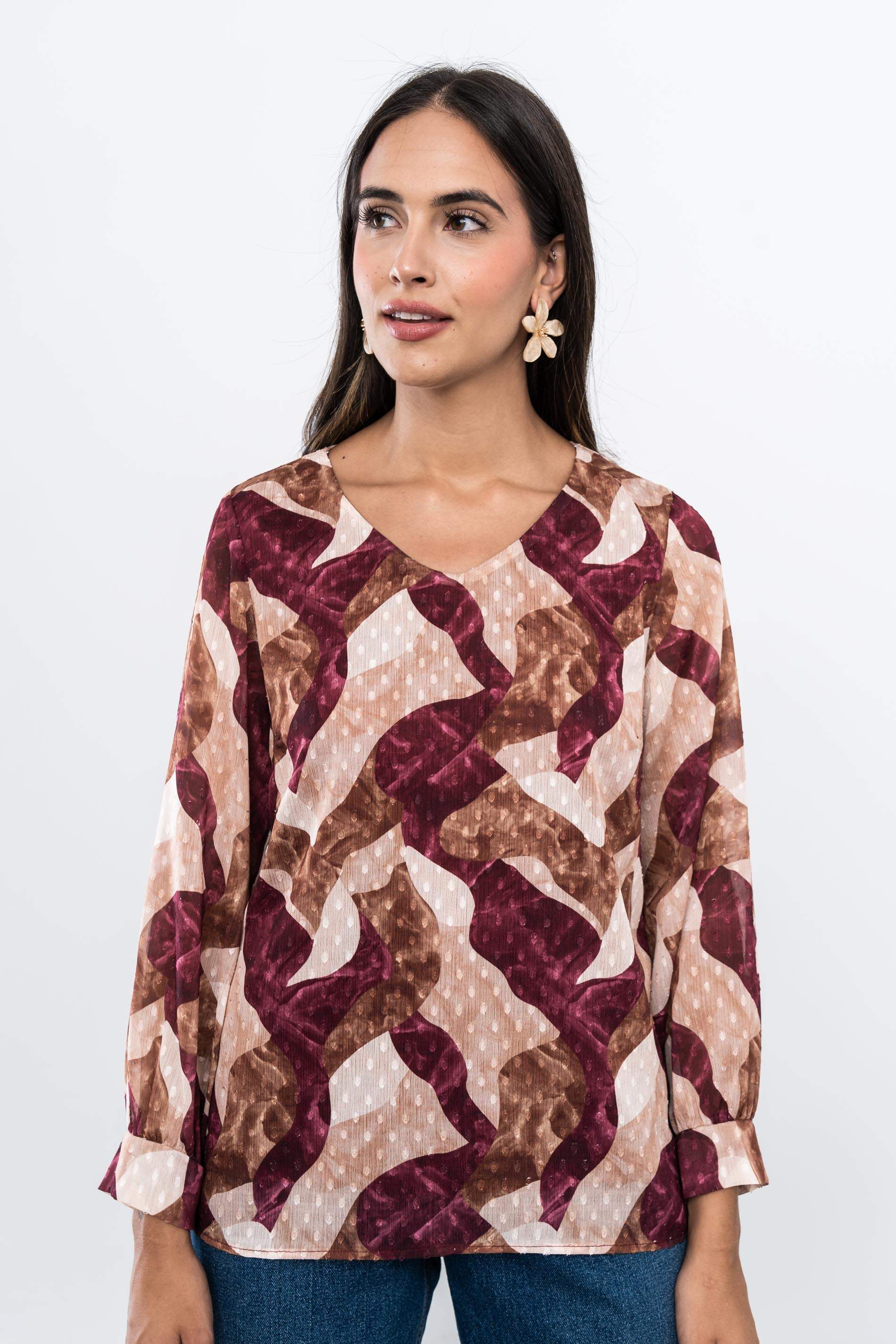 BLUSA PLUMETI MANGA ABULLONADA