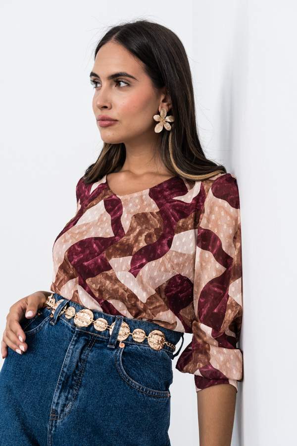 BLUSA PLUMETI MANGA ABULLONADA