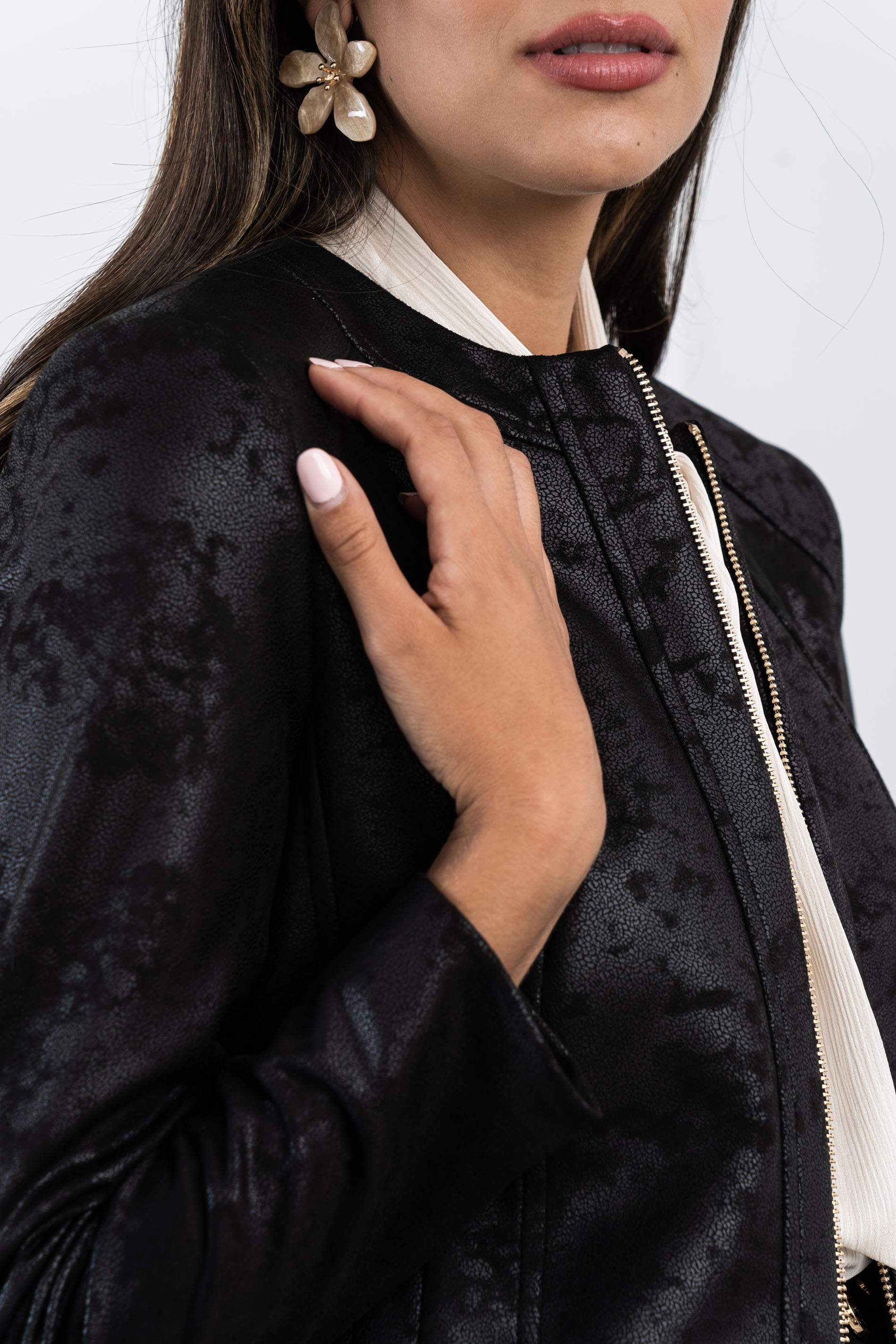 CHAQUETA EFECTO PIEL CREMALLERA