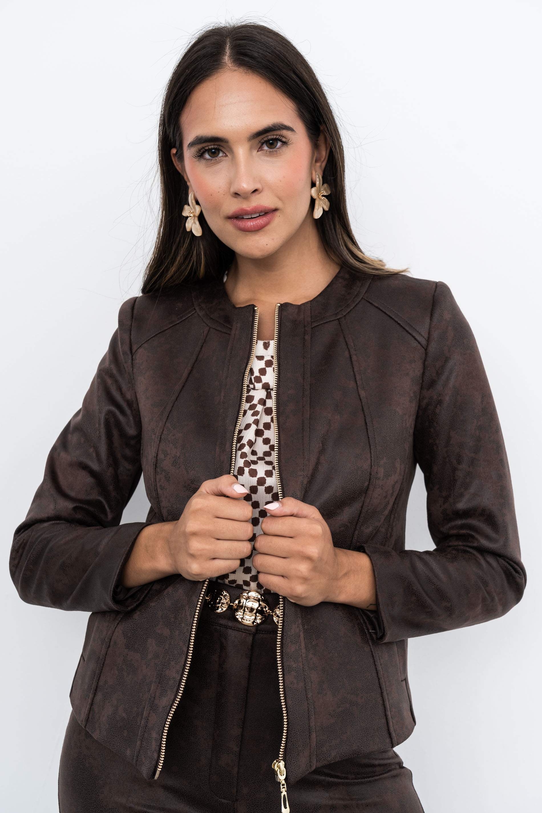 CHAQUETA EFECTO PIEL CREMALLERA