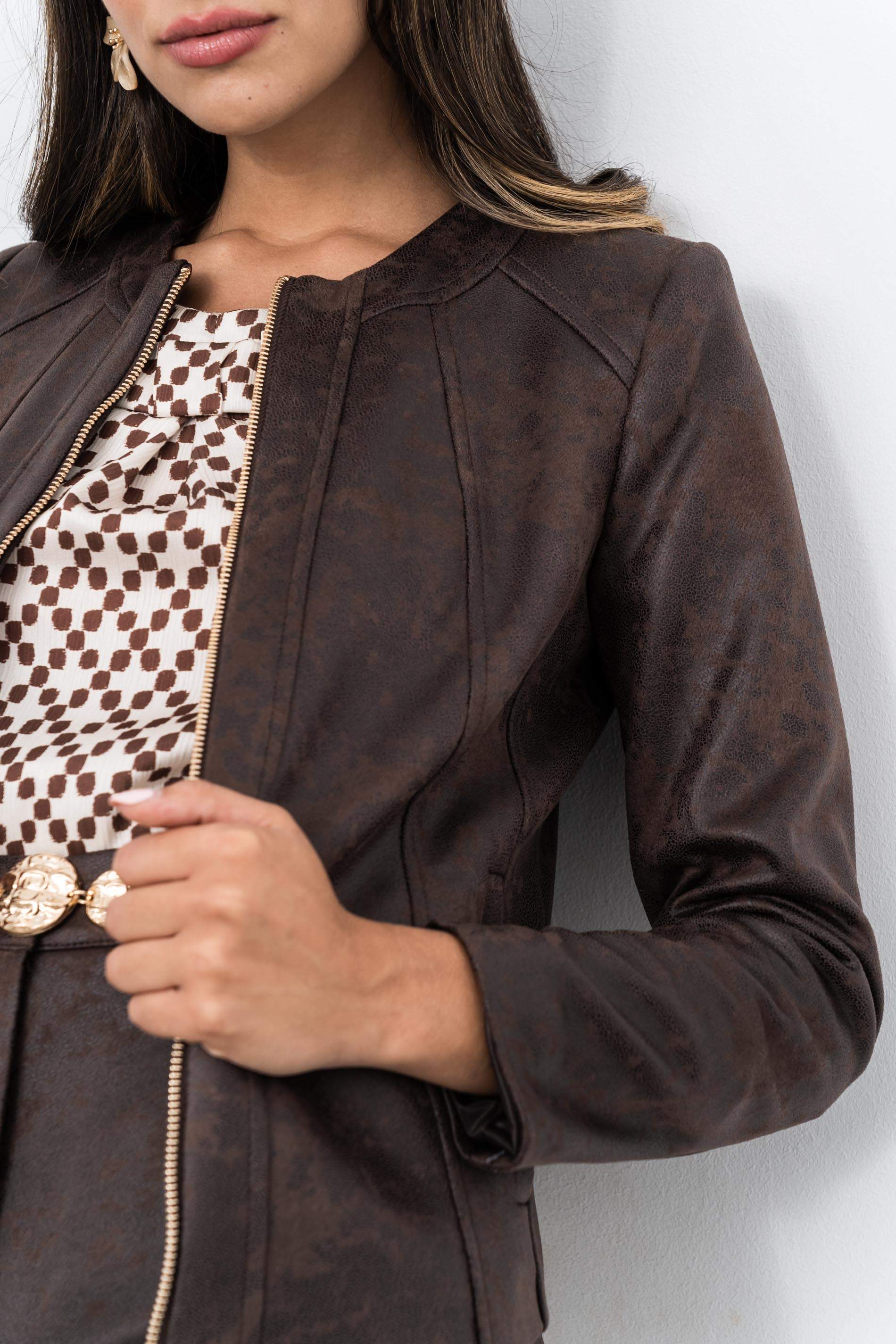 CHAQUETA EFECTO PIEL CREMALLERA