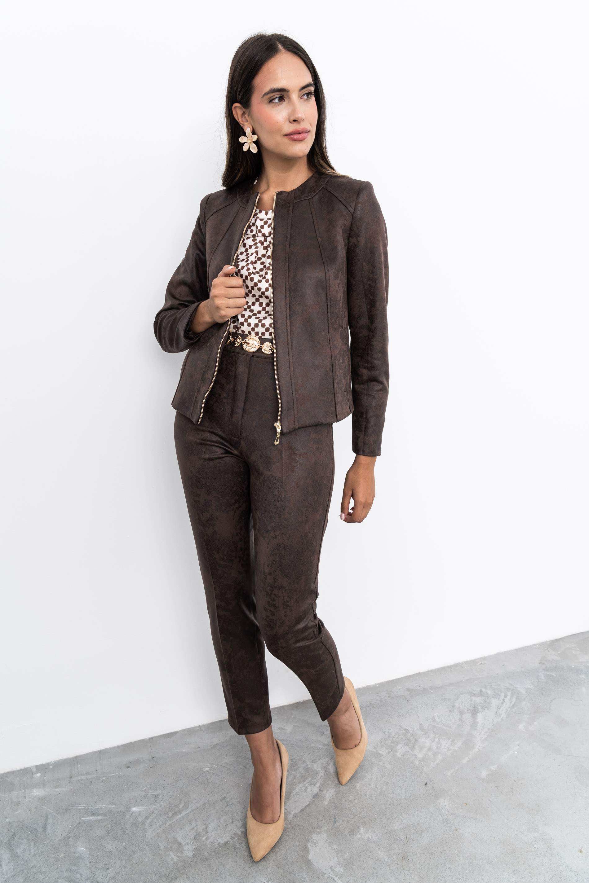 CHAQUETA EFECTO PIEL CREMALLERA