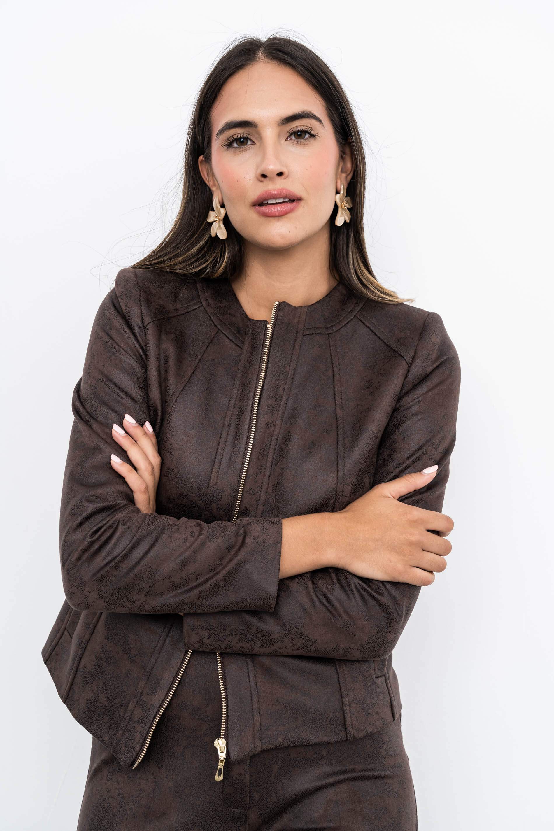 CHAQUETA EFECTO PIEL CREMALLERA