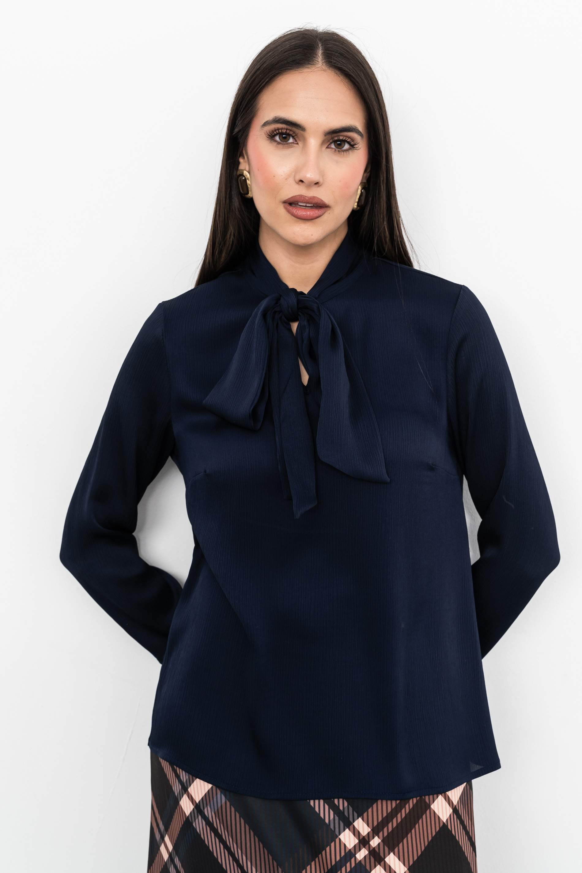 BLUSA LAZADA SATINADA MARINO