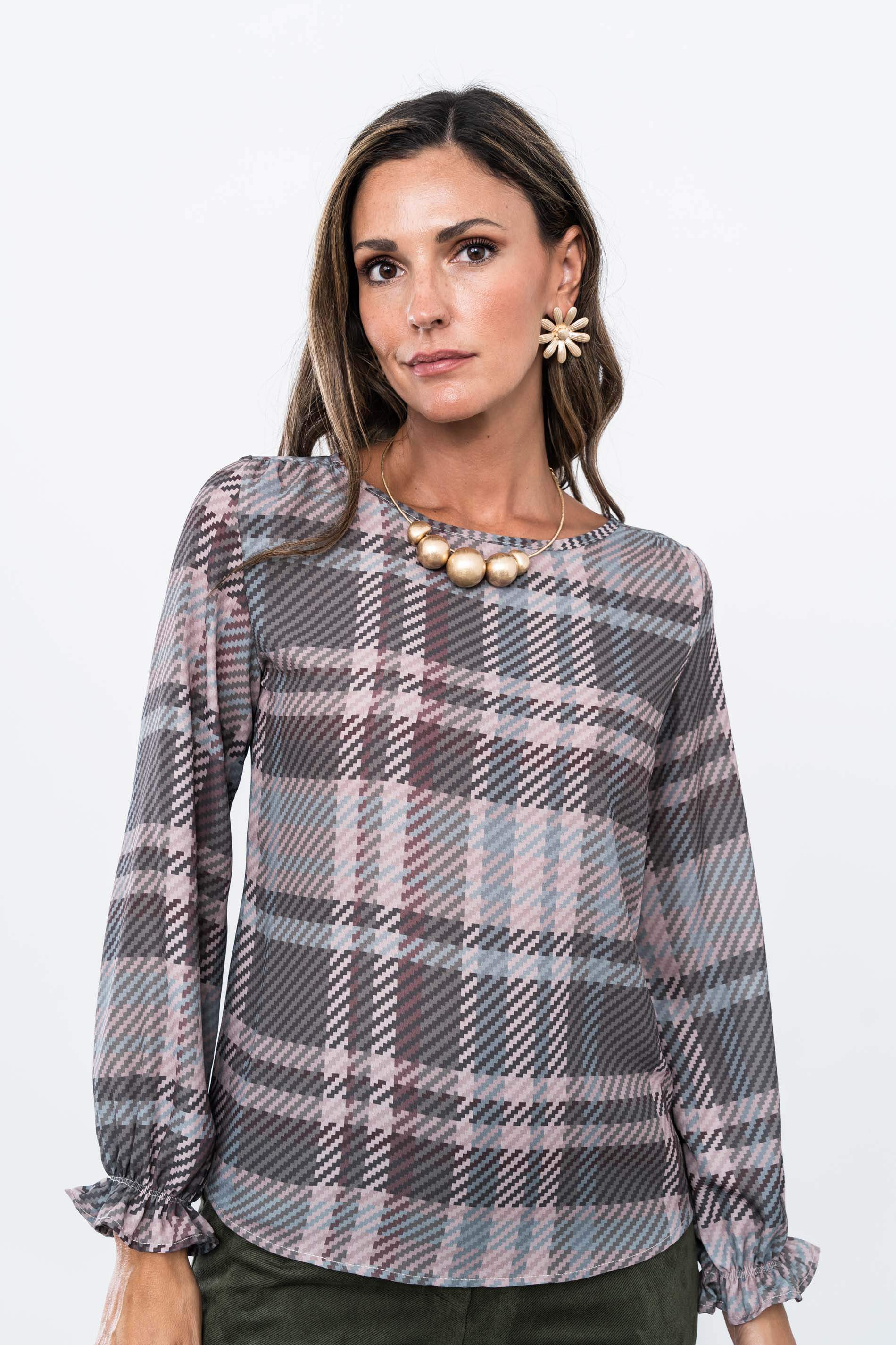 BLUSA CUADROS PUÑO FRUNCIDO