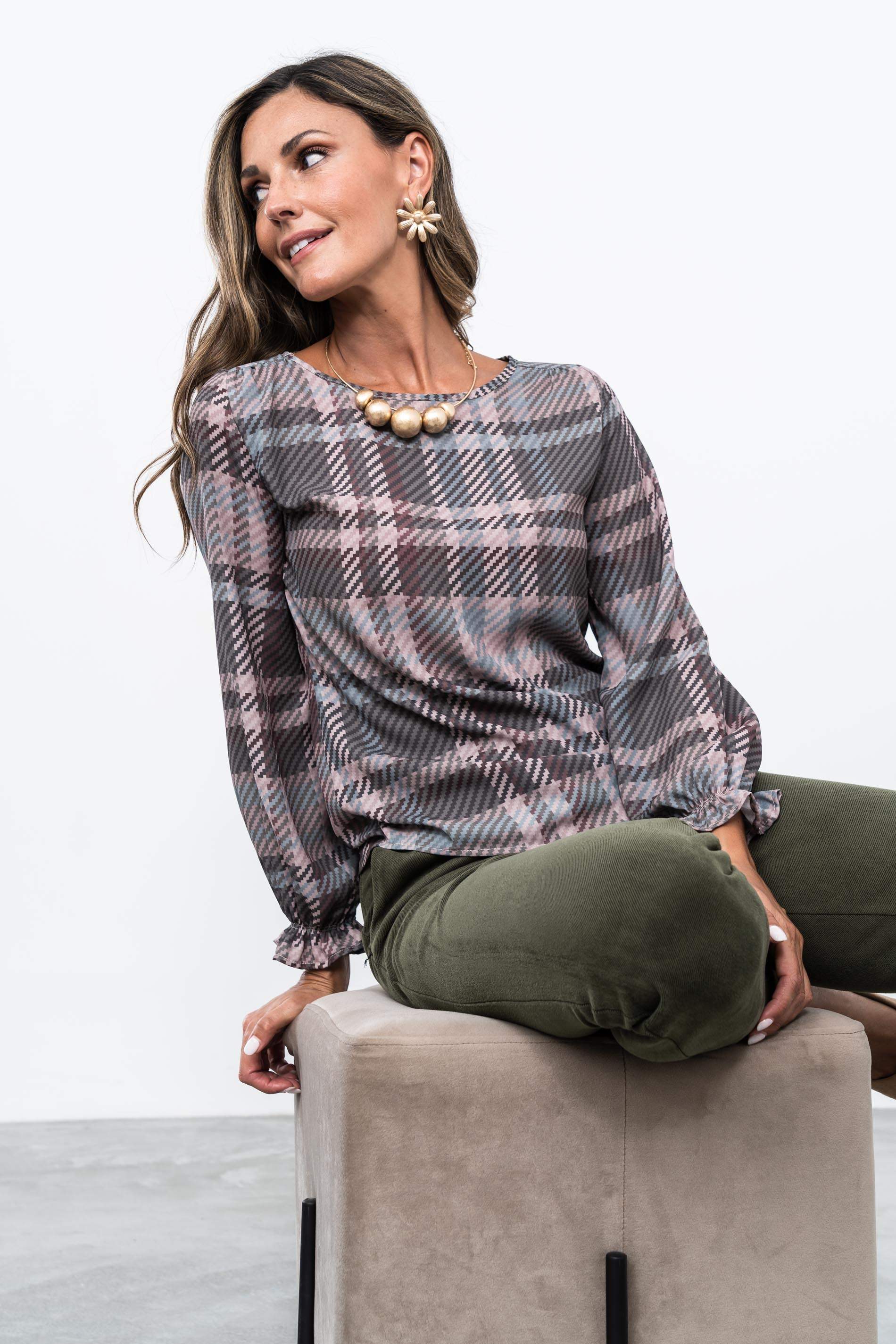 BLUSA CUADROS PUÑO FRUNCIDO