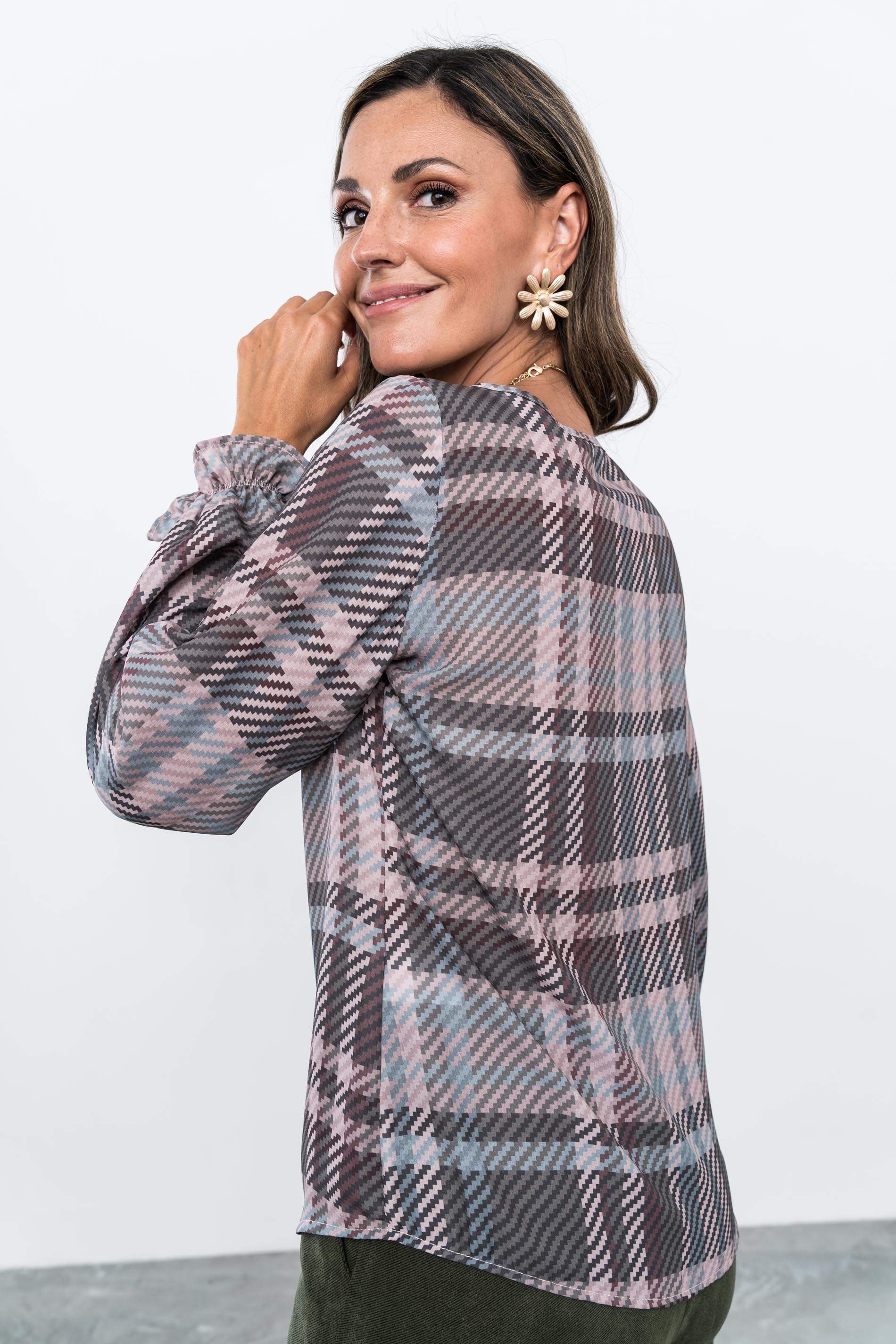 BLUSA CUADROS PUÑO FRUNCIDO
