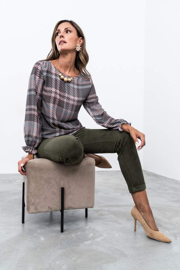 BLUSA CUADROS PUÑO FRUNCIDO