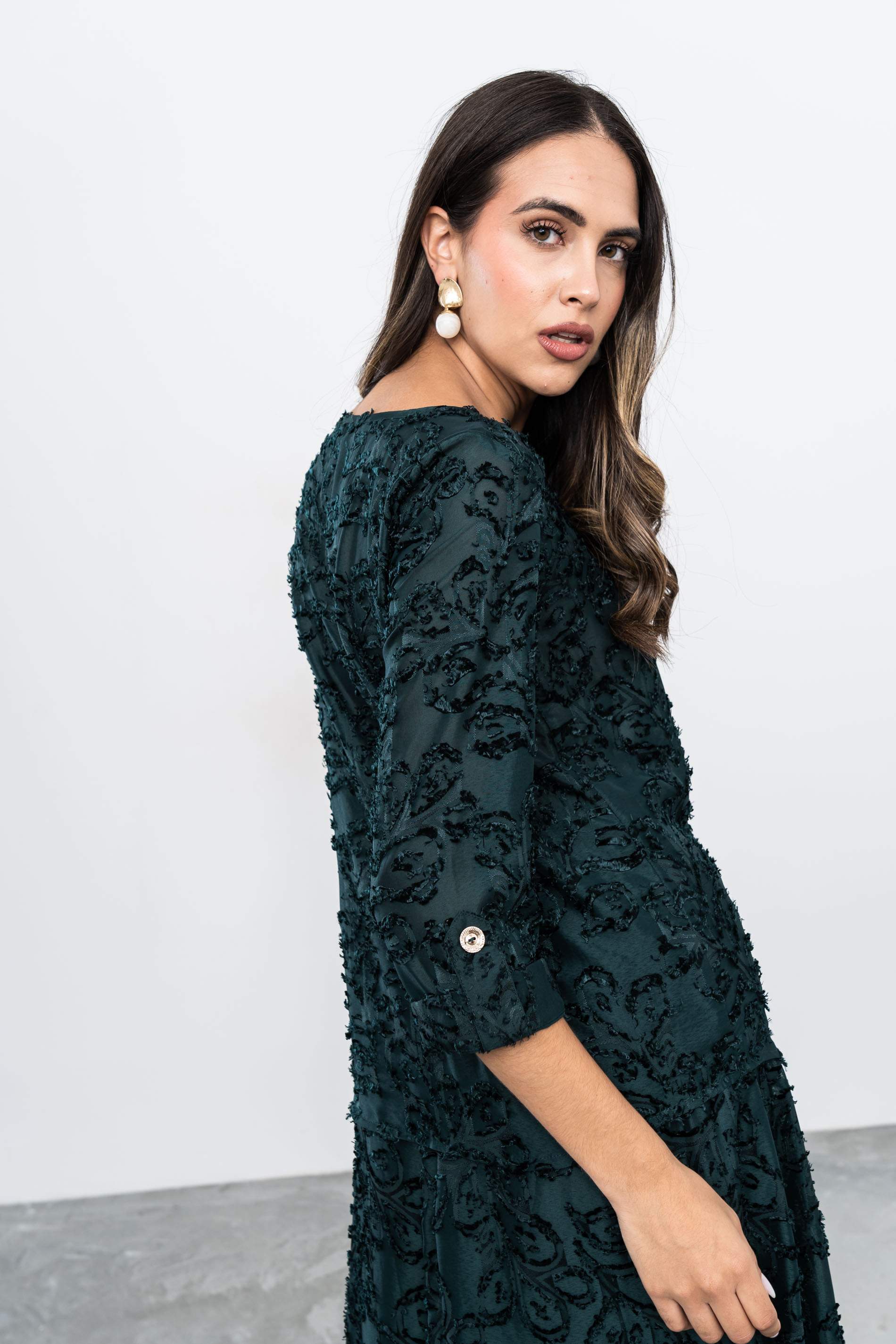 BLUSA JACQUARD BOTÓN MANGA