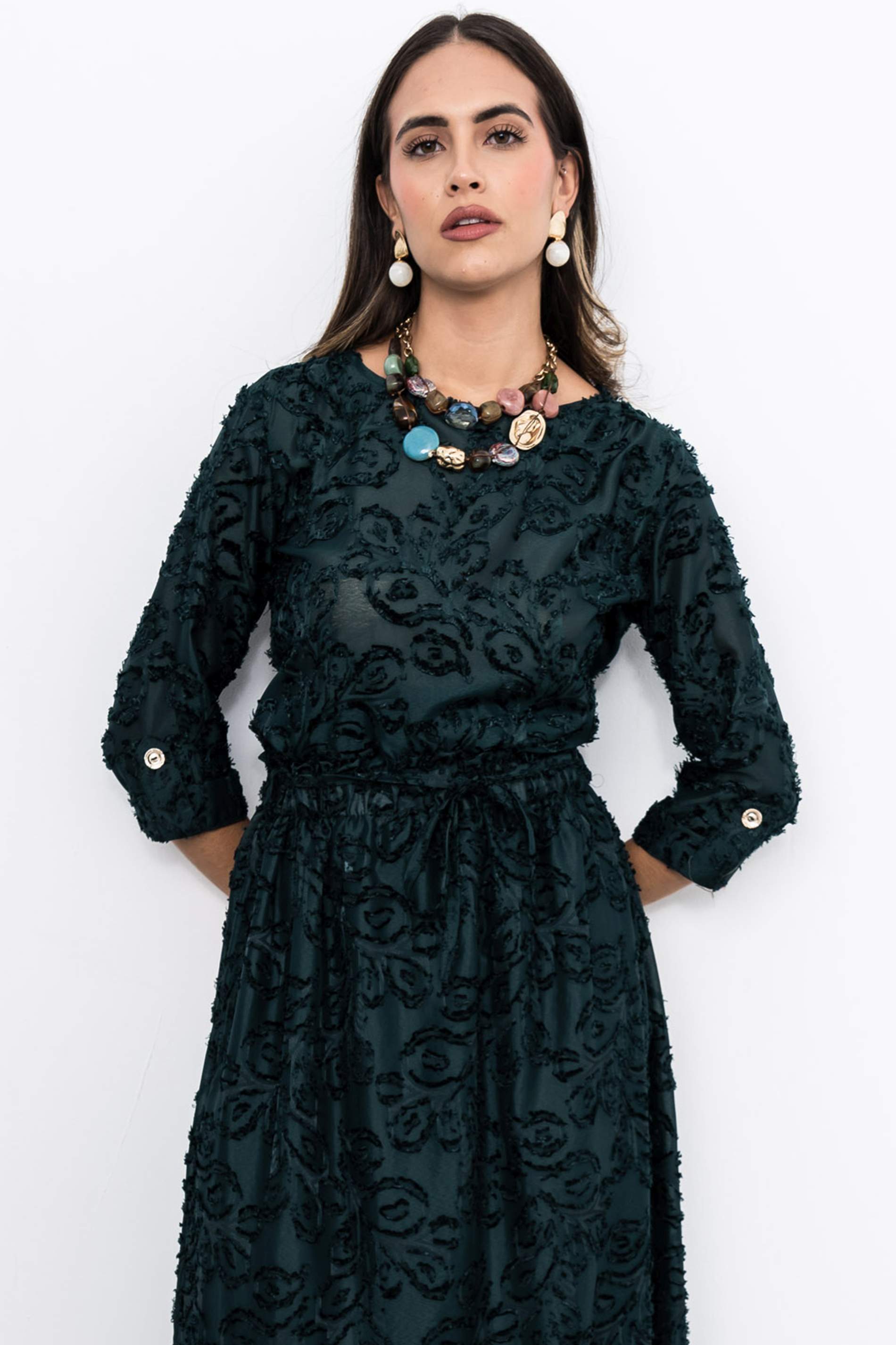 BLUSA JACQUARD BOTÓN MANGA