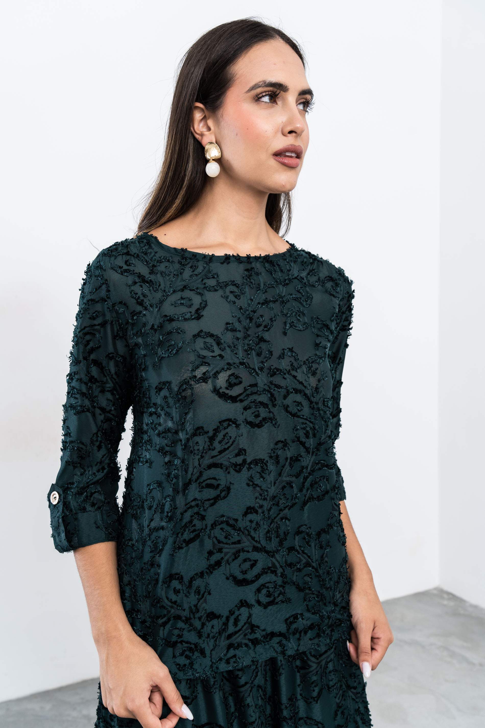 BLUSA JACQUARD BOTÓN MANGA