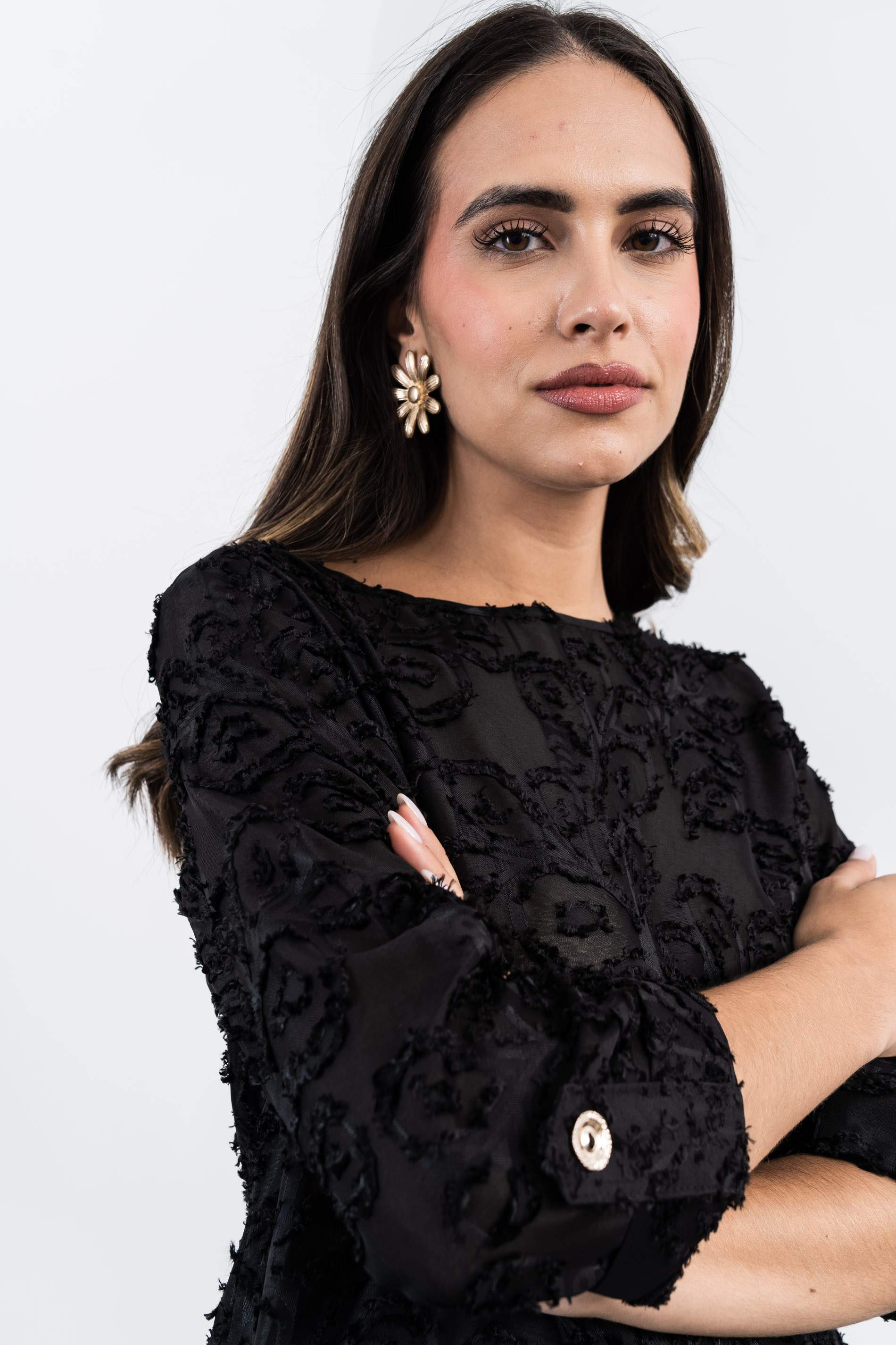 BLUSA JACQUARD BOTÓN MANGA