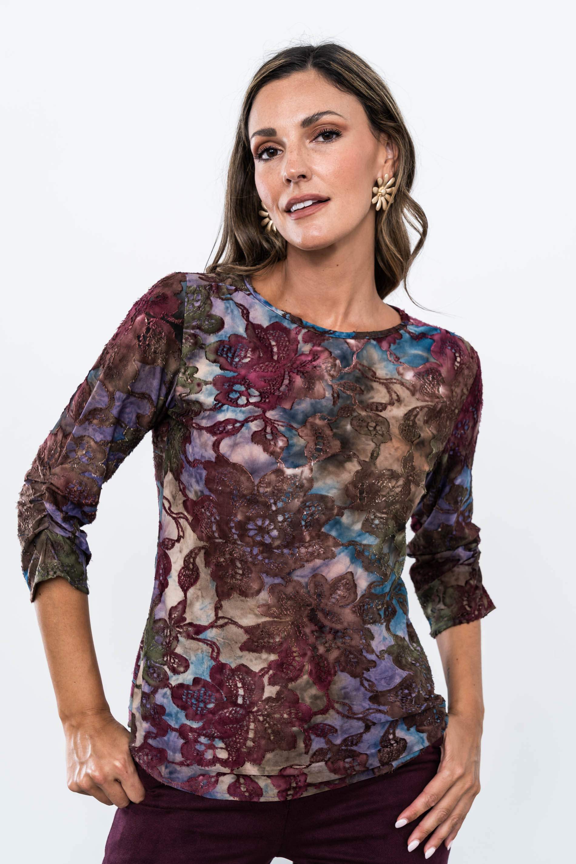 BLUSA TEJIDO FANTASÍA PUÑO FRUNCIDO