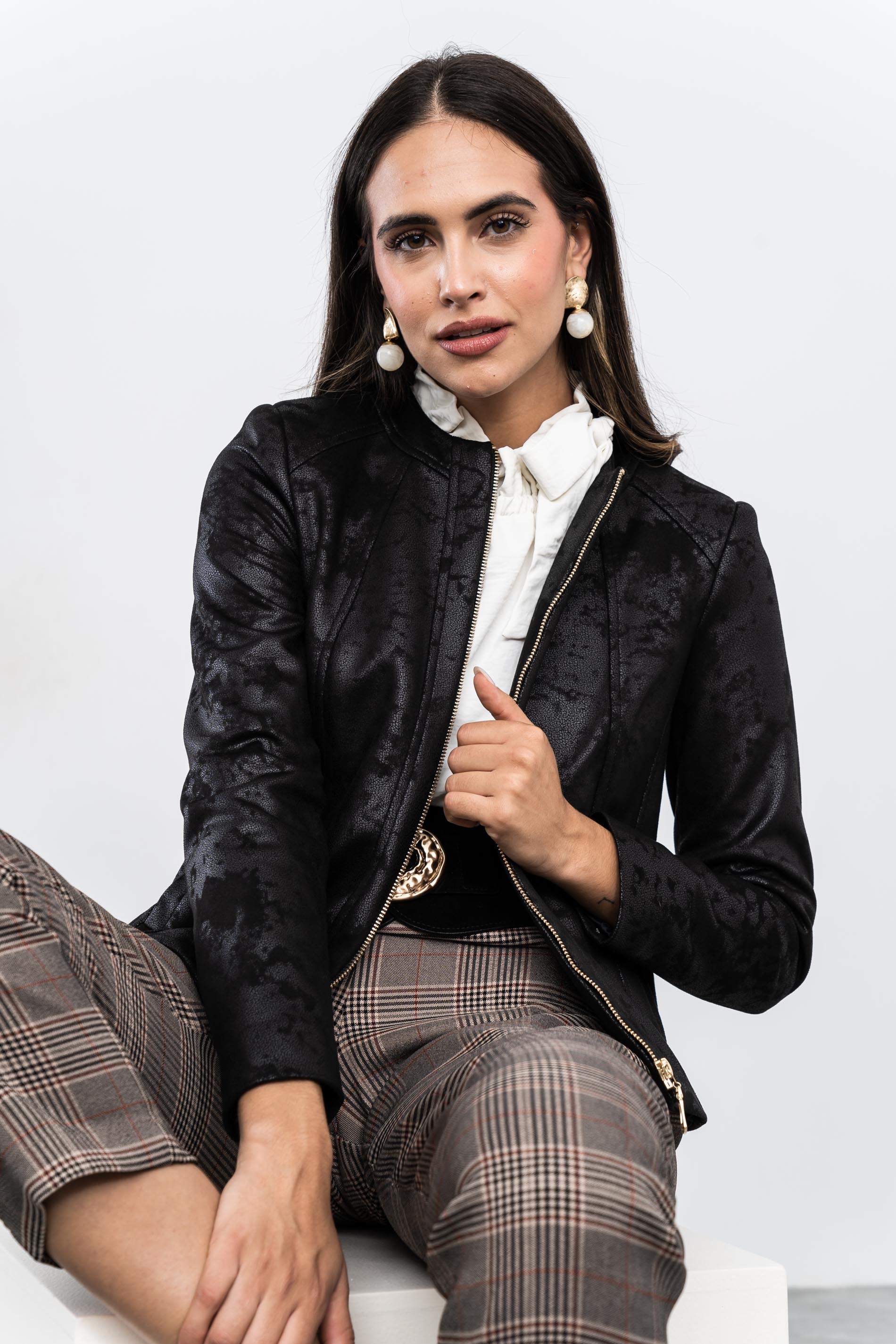 PANTALON CUADRO COMBINADO MARRÓN