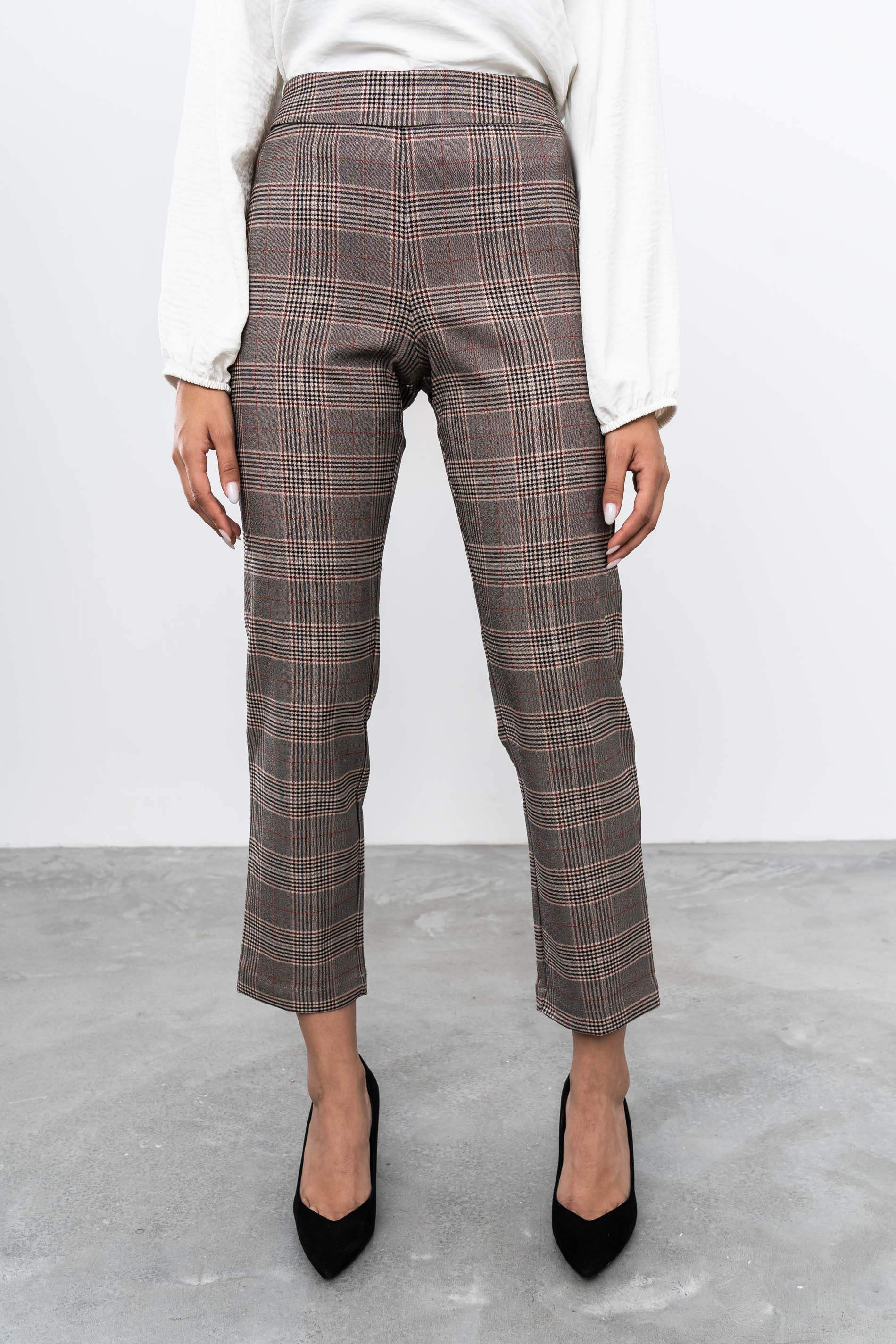 PANTALON CUADRO COMBINADO MARRÓN