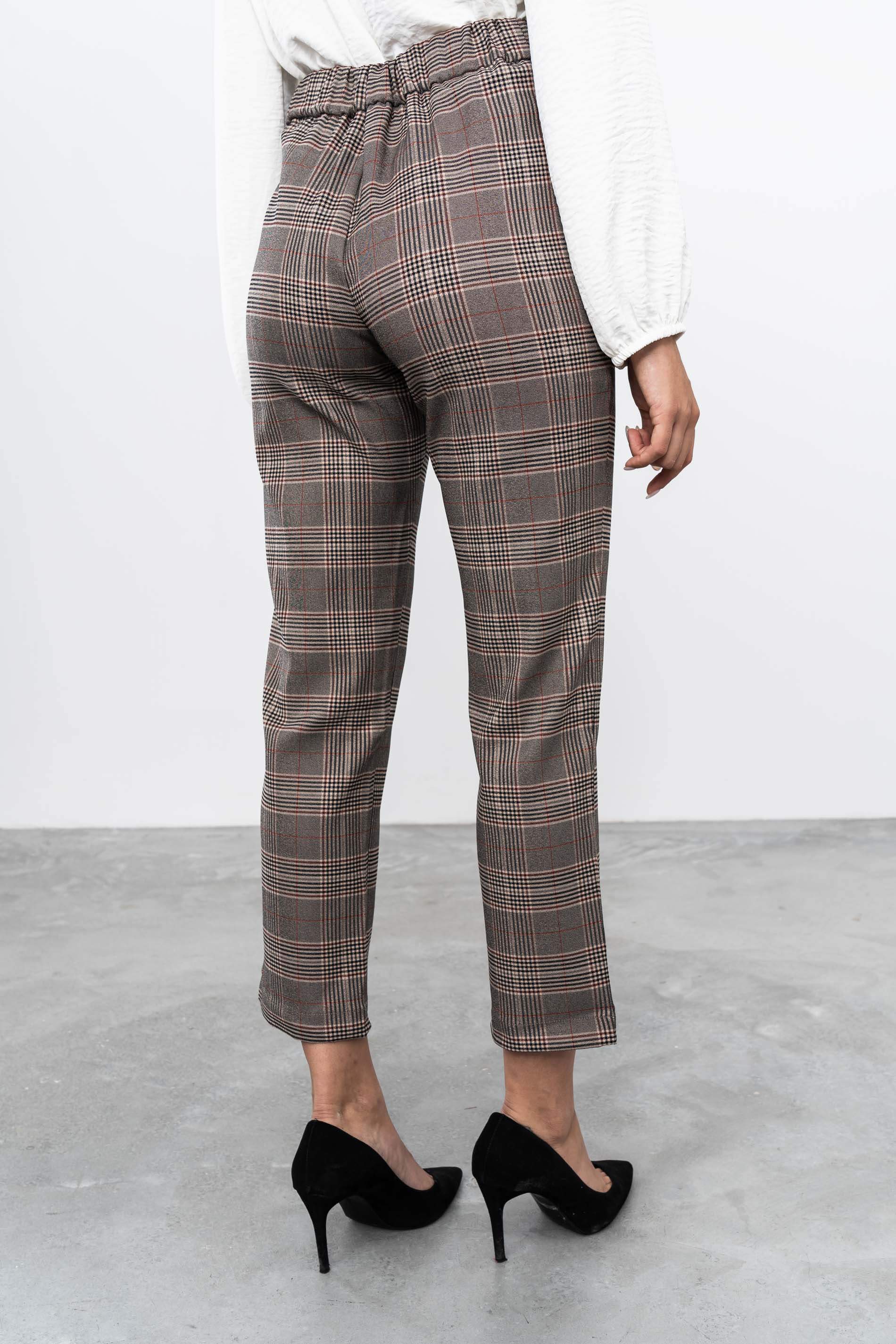 PANTALON CUADRO COMBINADO MARRÓN