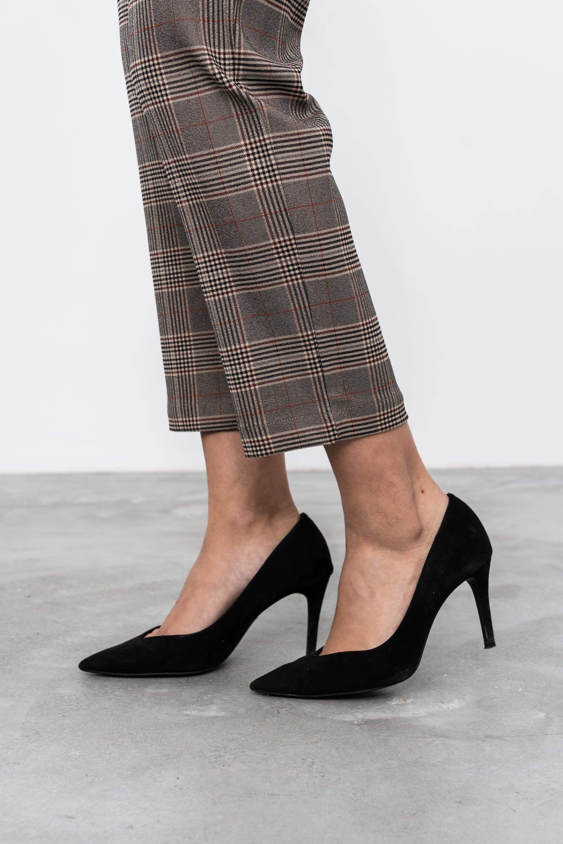 PANTALON CUADRO COMBINADO MARRÓN