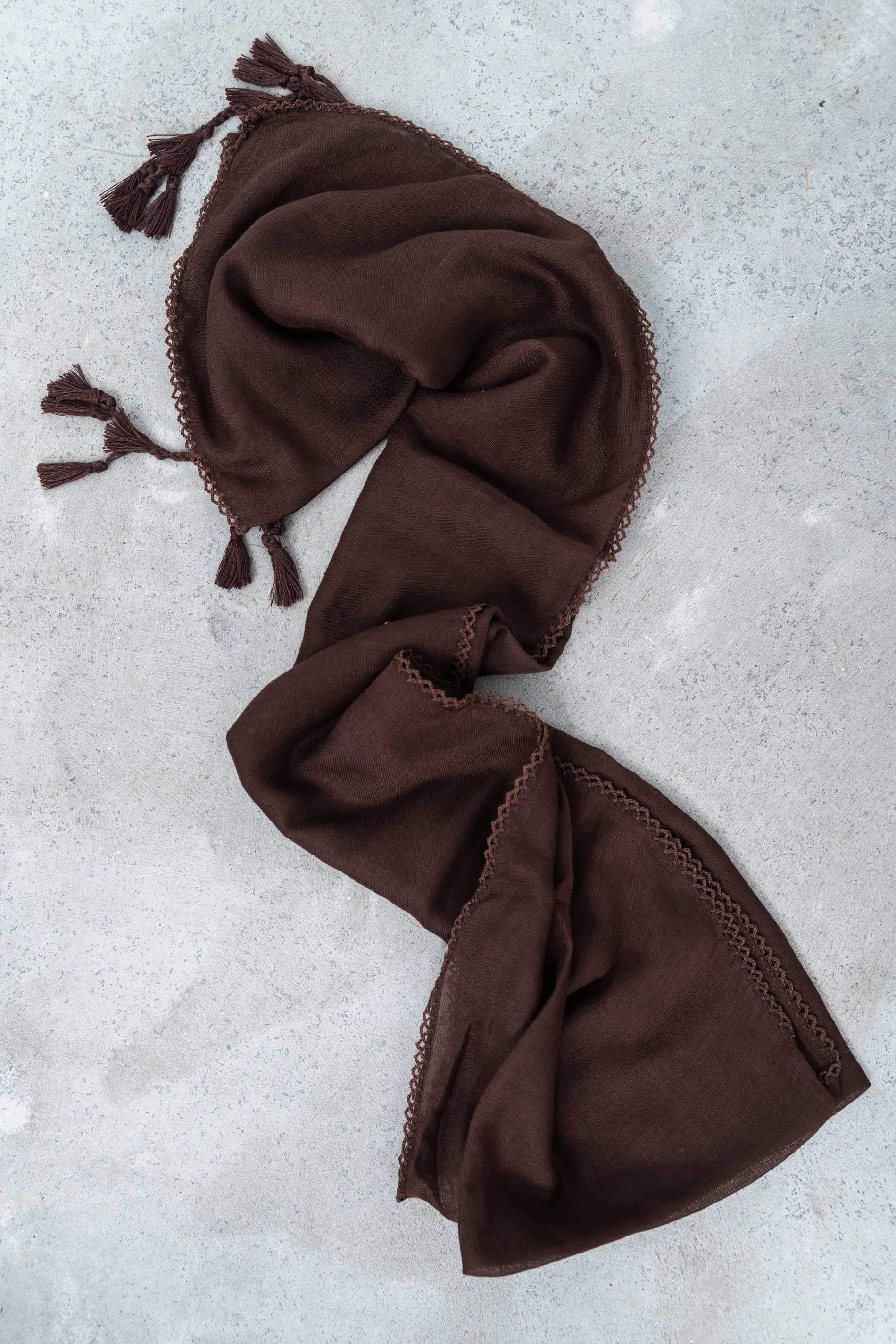 FOULARD LISO POMPONES CHOCOLATE
