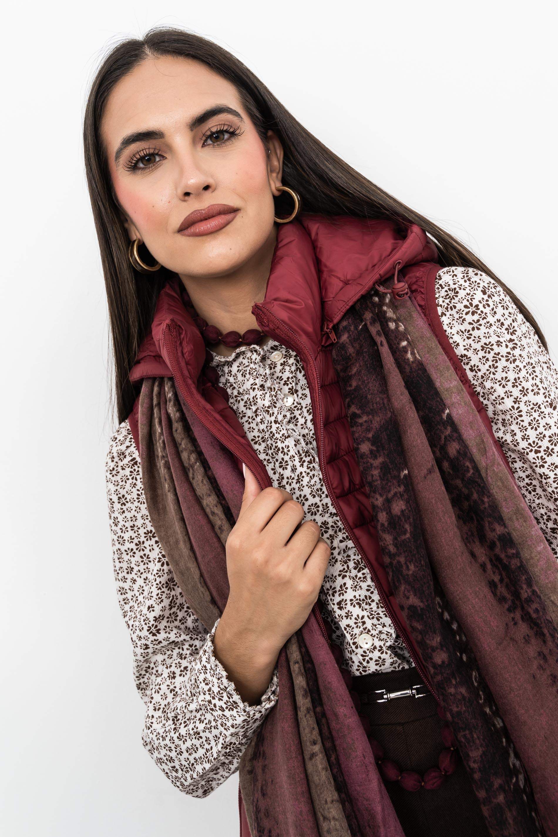FOULARD BLOQUES COLOR GRANATE