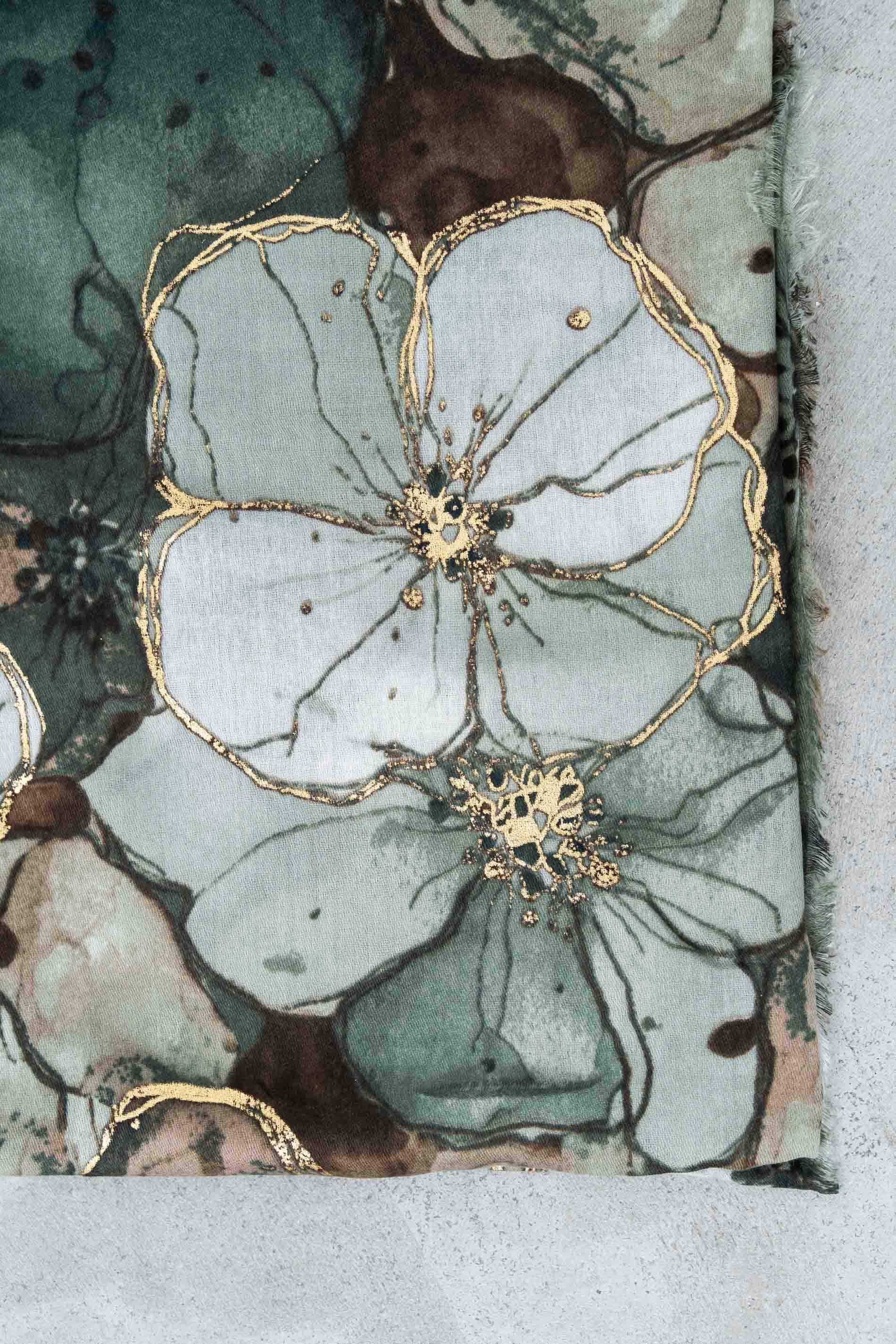 FOULARD FLOR PERFIL ORO VERDE