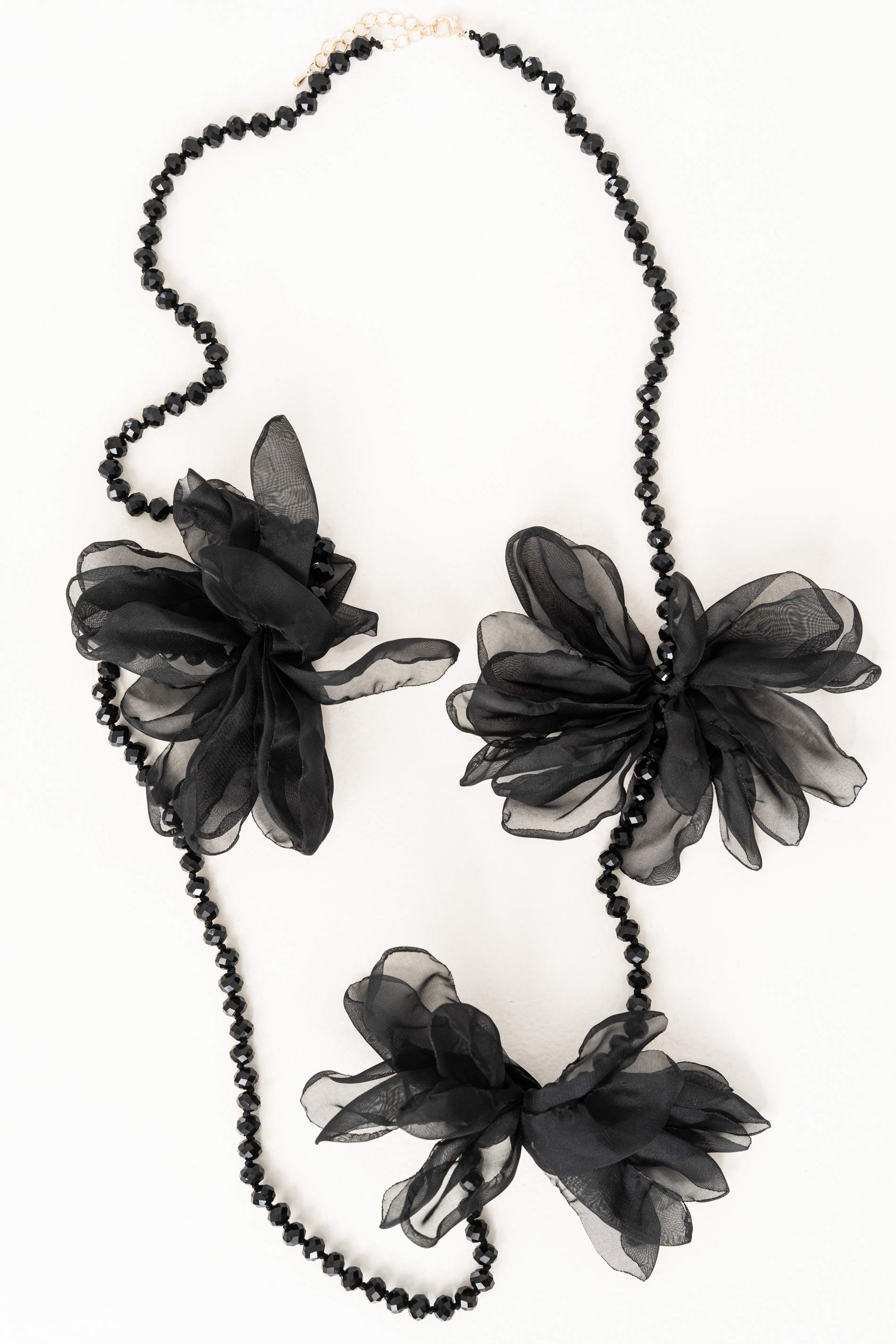 COLLAR LARGO CRISTALES FLORES NEGRO