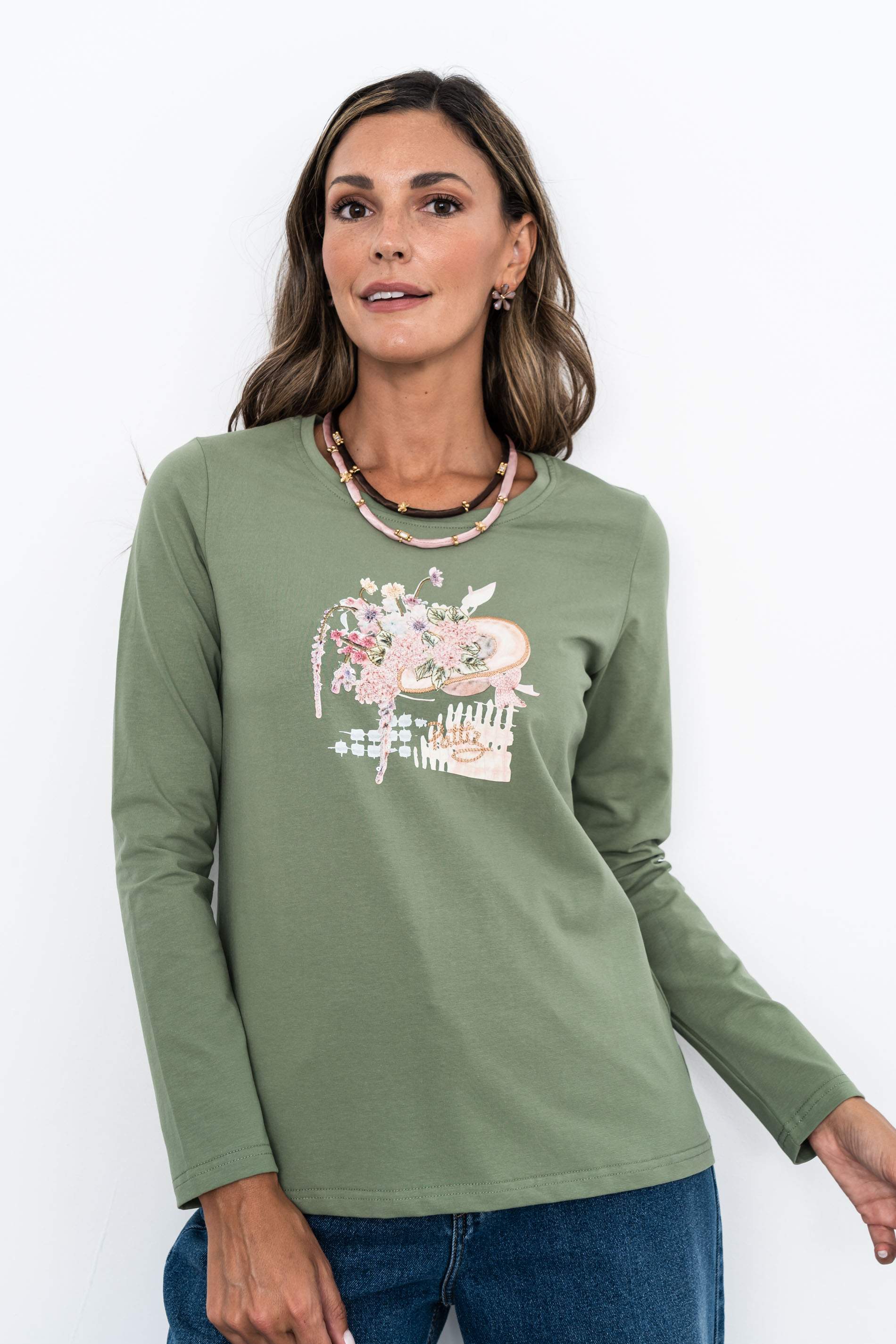 CAMISETA BORDADO SOMBRERO KAKI