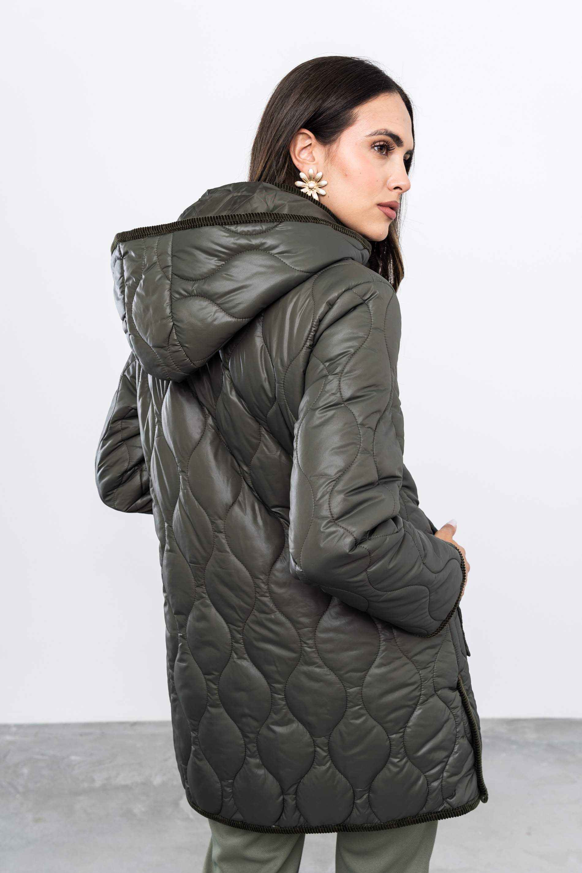PARKA LARGA PANA COMBINADA KAKI