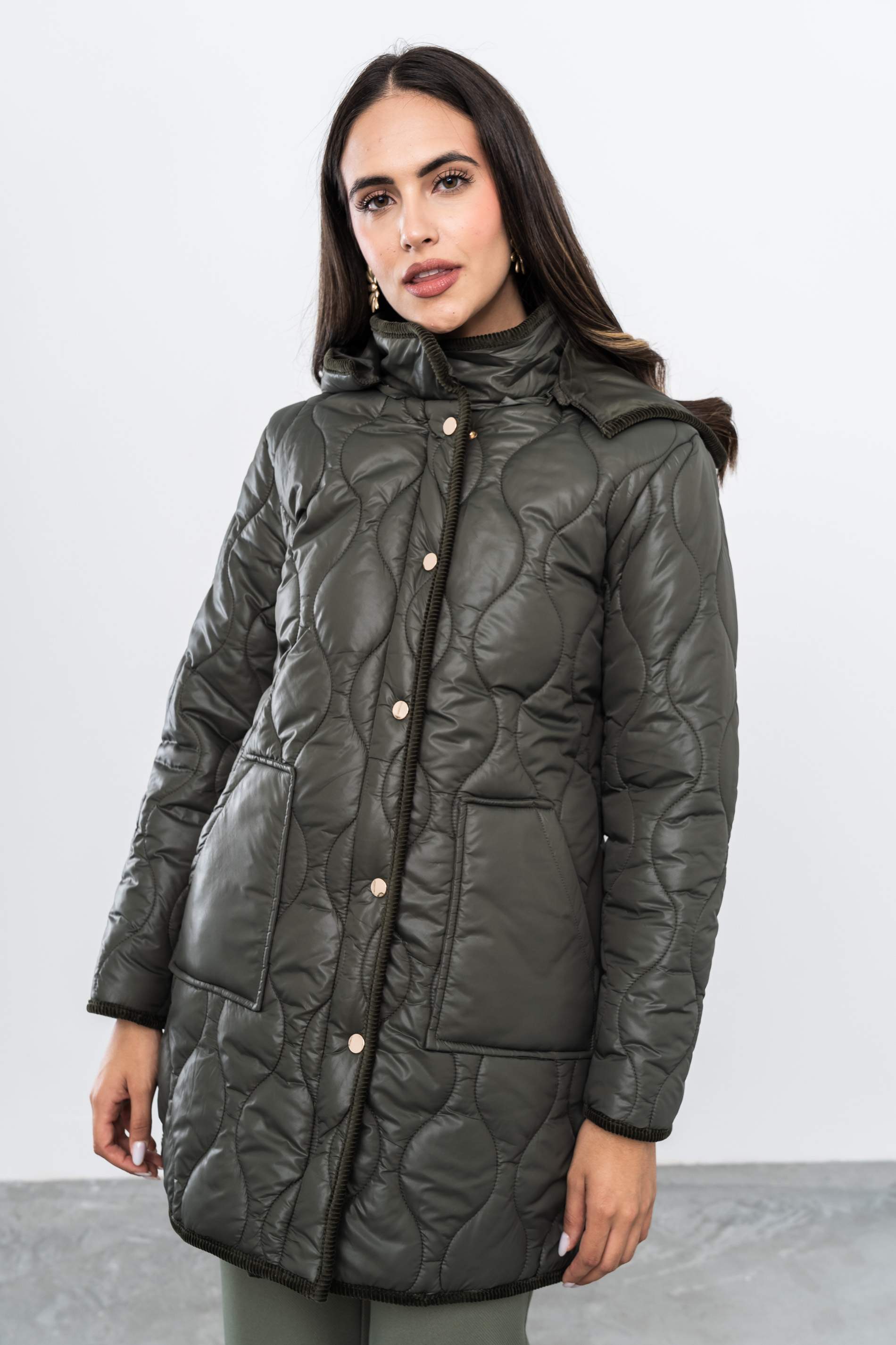 PARKA LARGA PANA COMBINADA KAKI