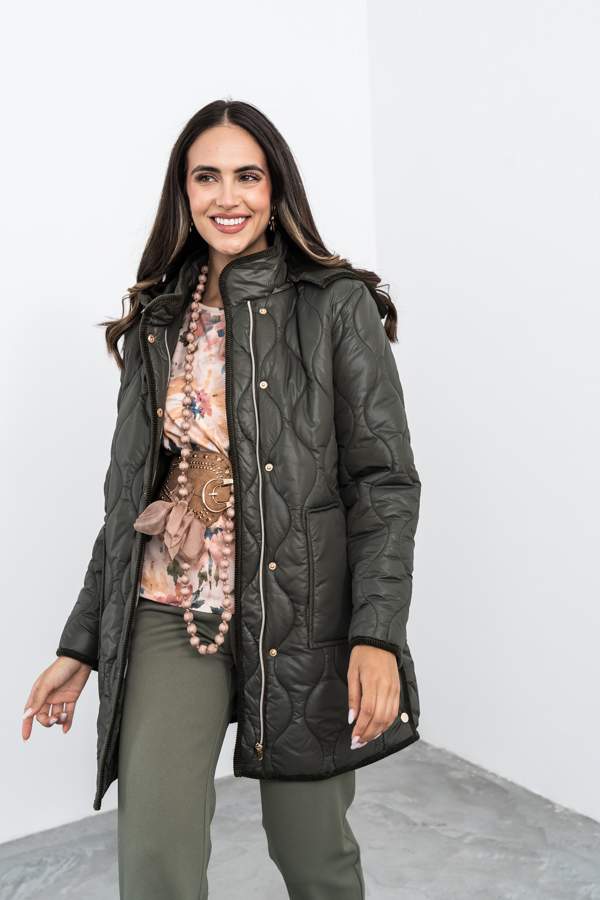 PARKA LARGA PANA COMBINADA KAKI