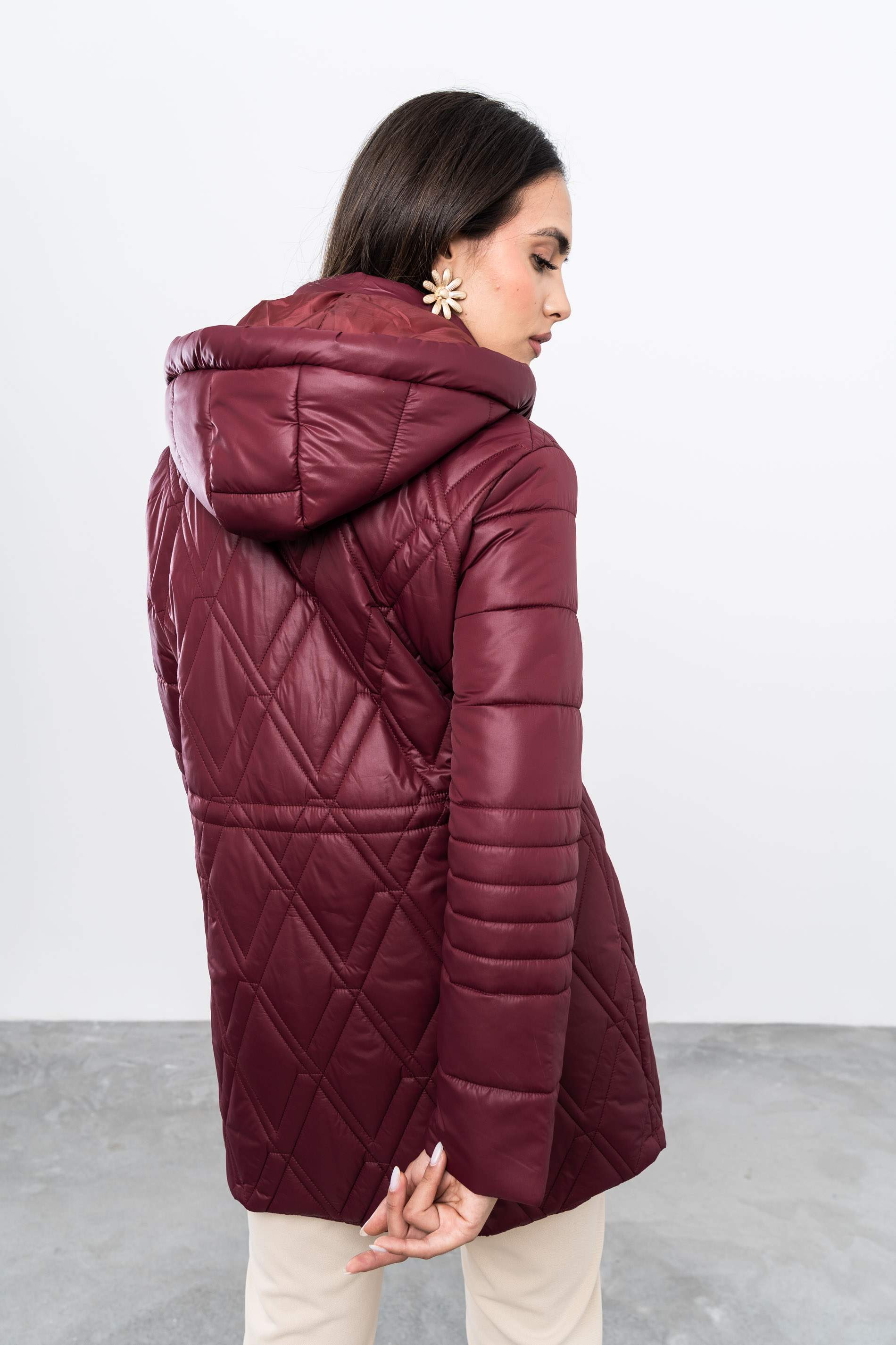 PARKA LARGA PESPUNTES COMBINADOS BURDEOS