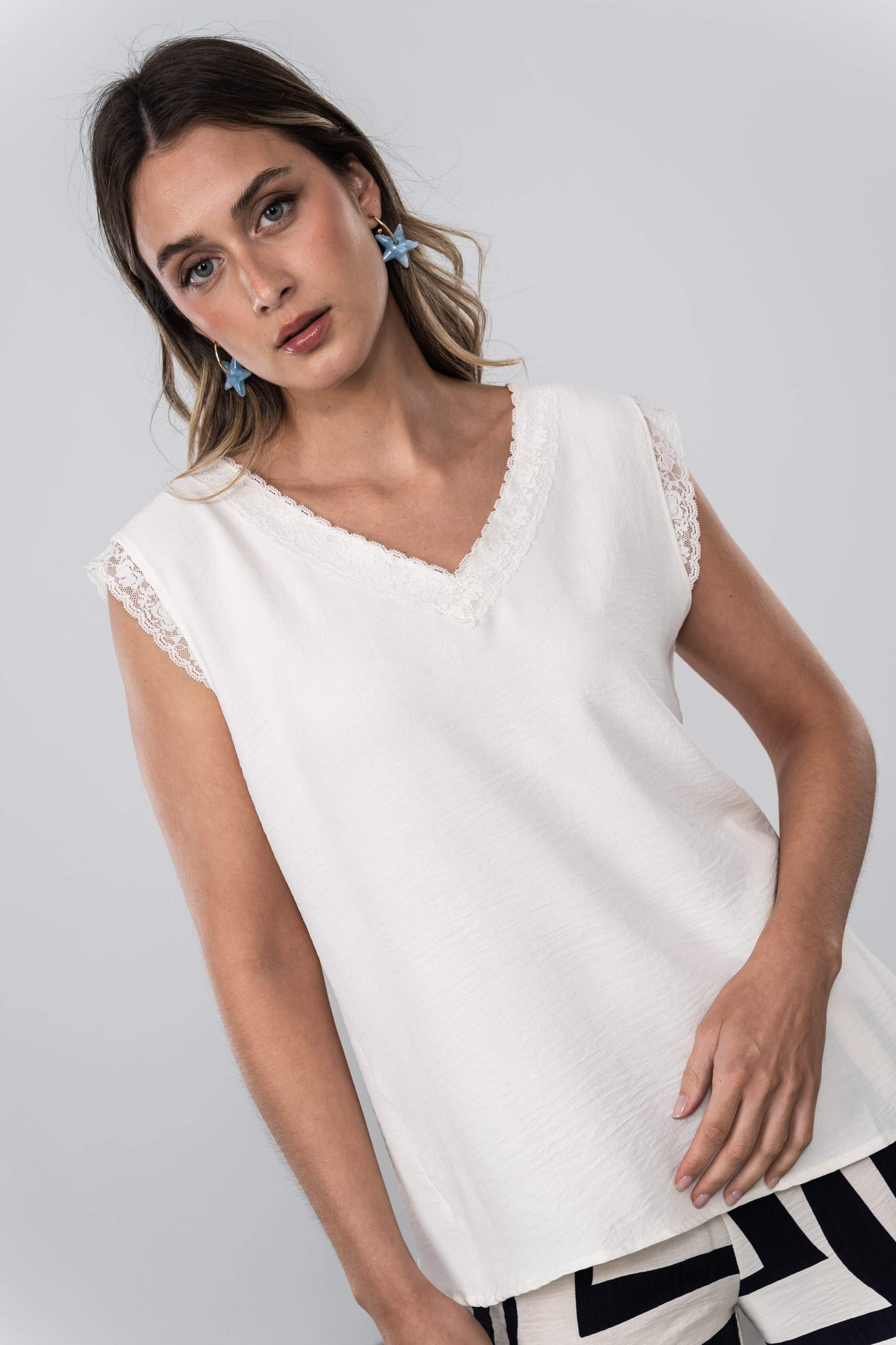 BLUSA ENCAJE M/SISA CRUDO