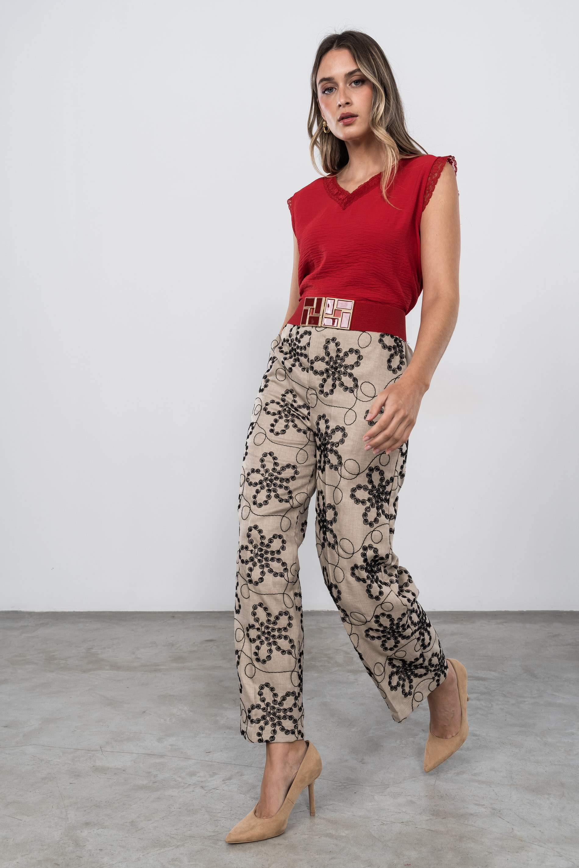 BLUSA ENCAJE MANGA SISA ROJO