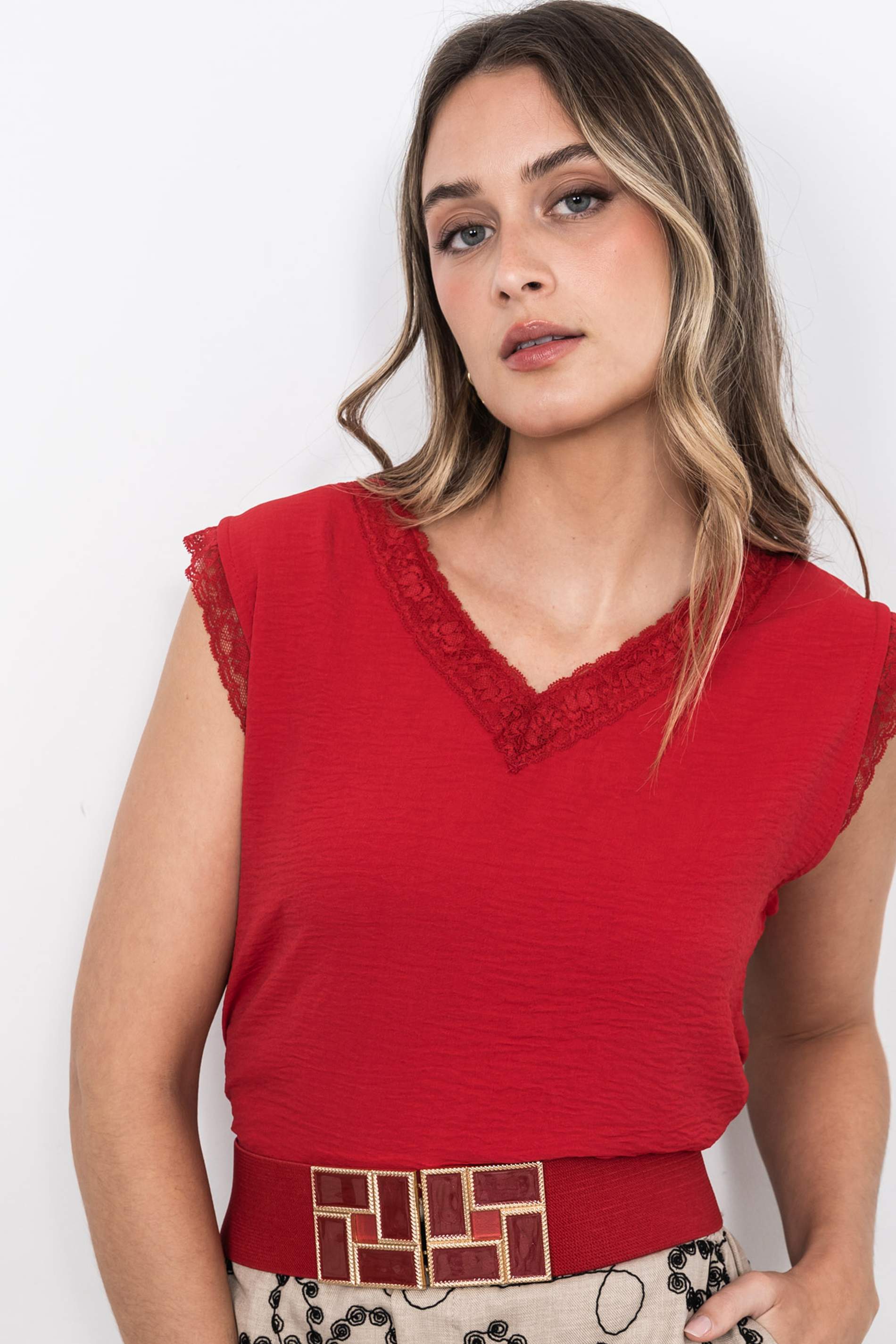 BLUSA ENCAJE MANGA SISA ROJO