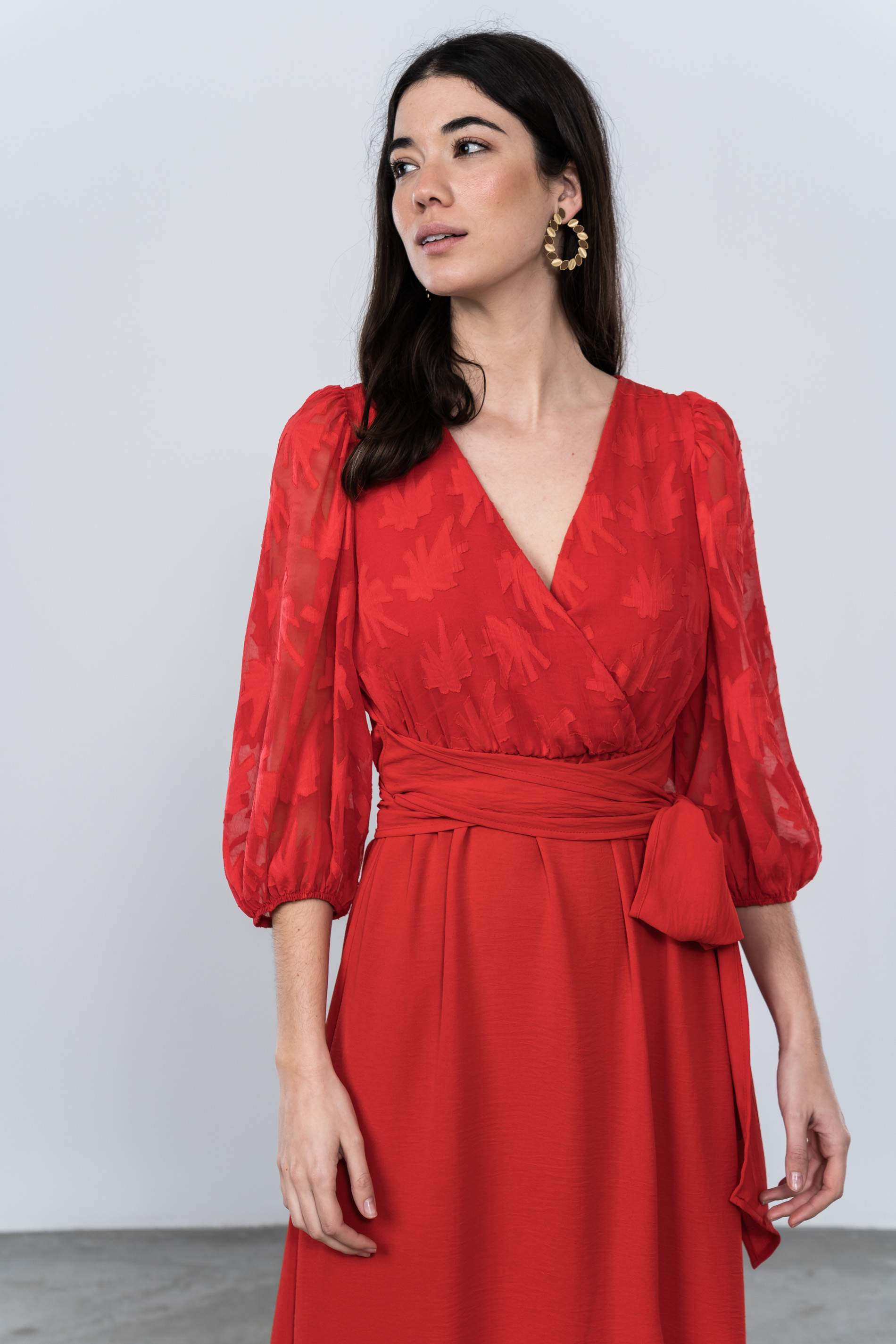 VESTIDO COMBINADO GASA ROJO