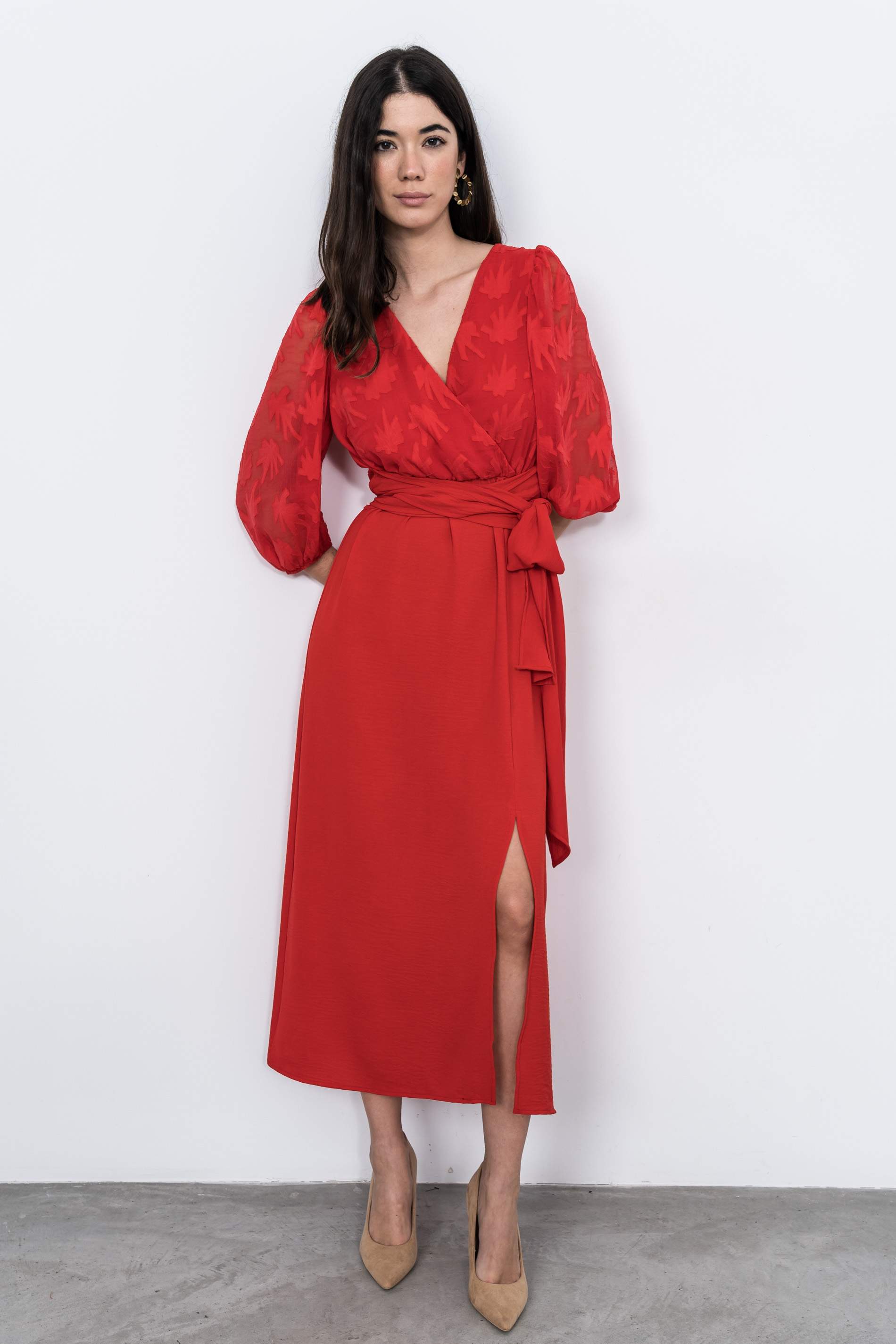 VESTIDO COMBINADO GASA ROJO