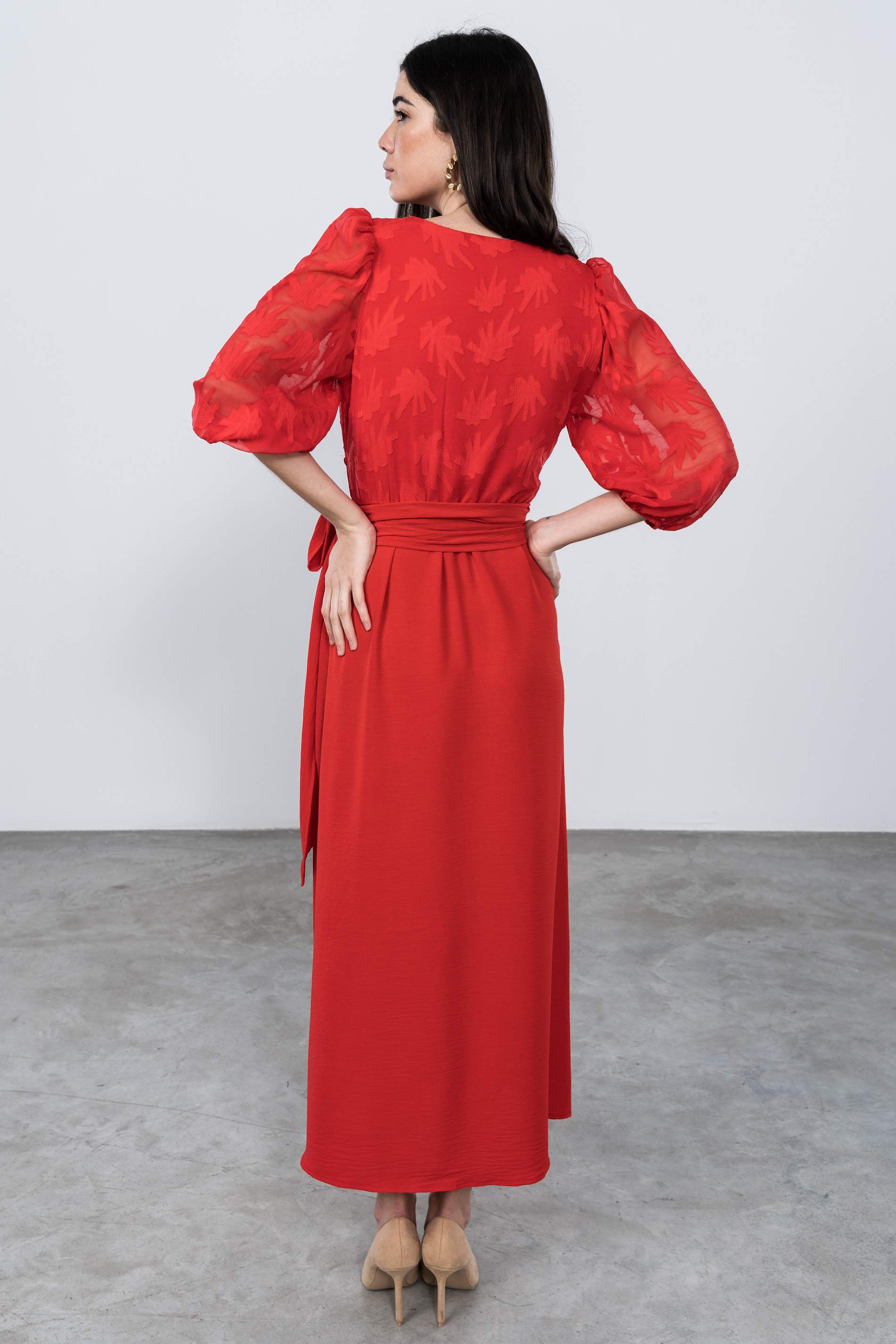 VESTIDO COMBINADO GASA ROJO