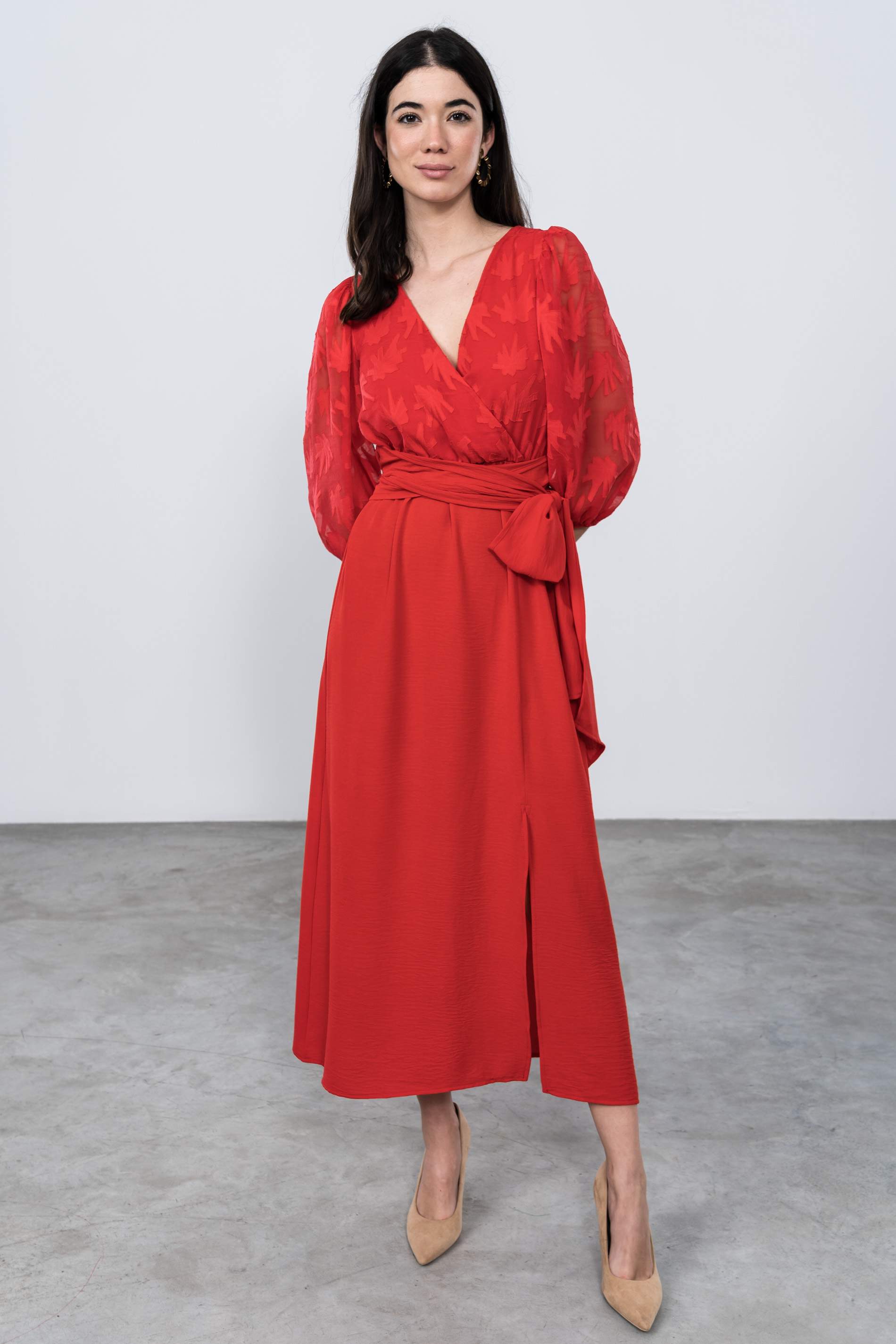 VESTIDO COMBINADO GASA ROJO