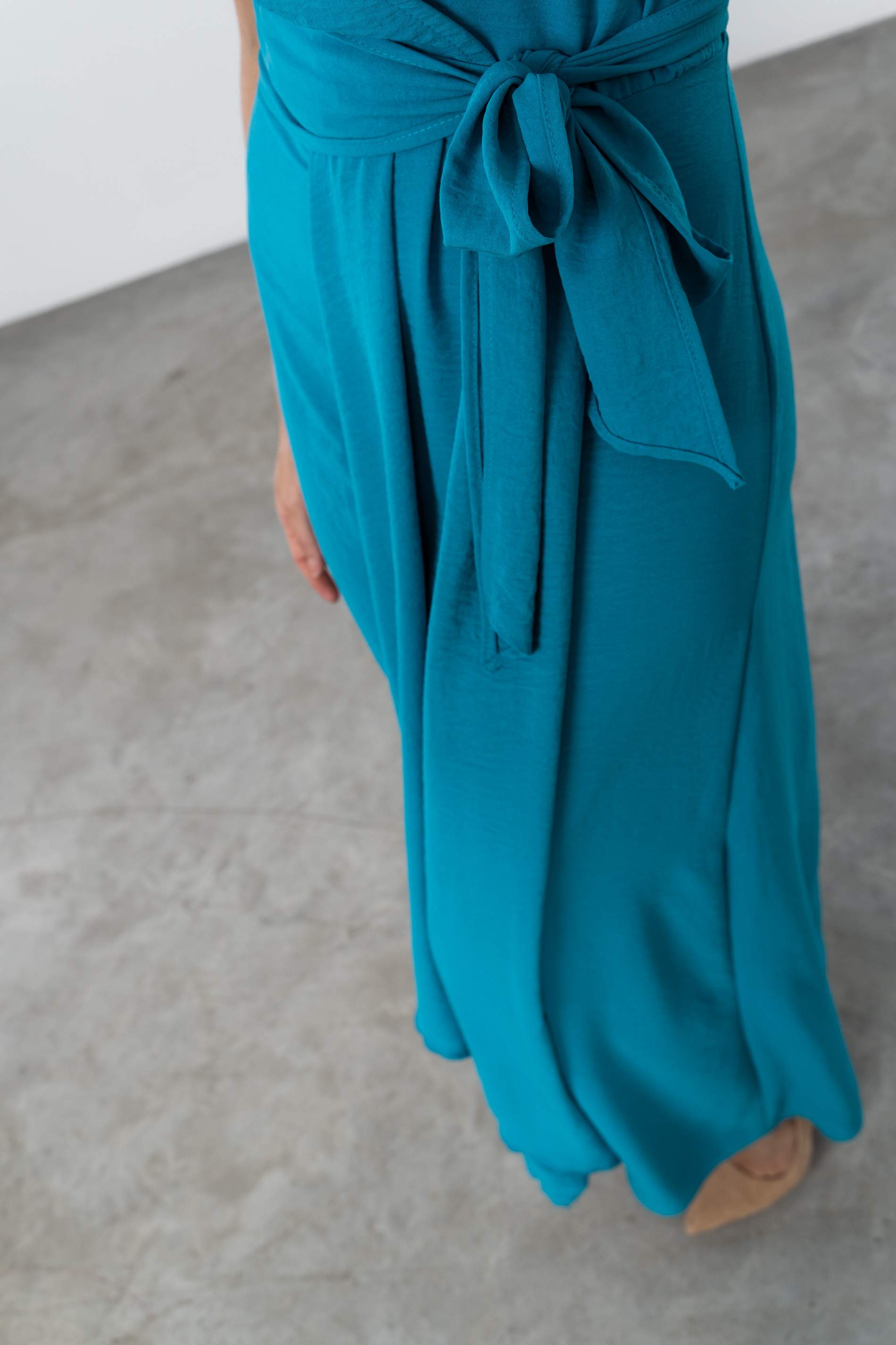 VESTIDO MANGA FRUNCES TURQUESA