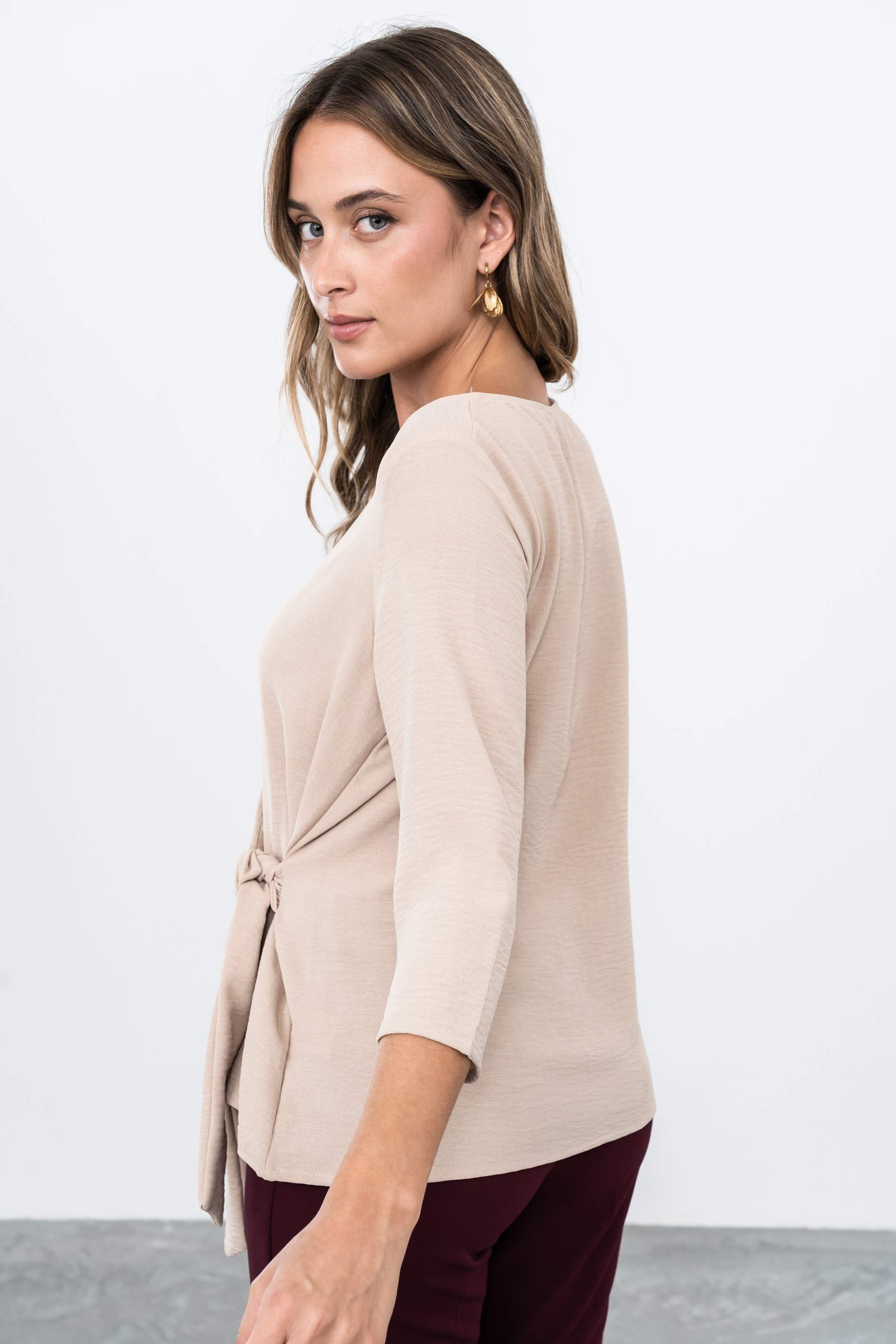 BLUSA EFECTO CRUZADO MANGA FRANCESA ARENA